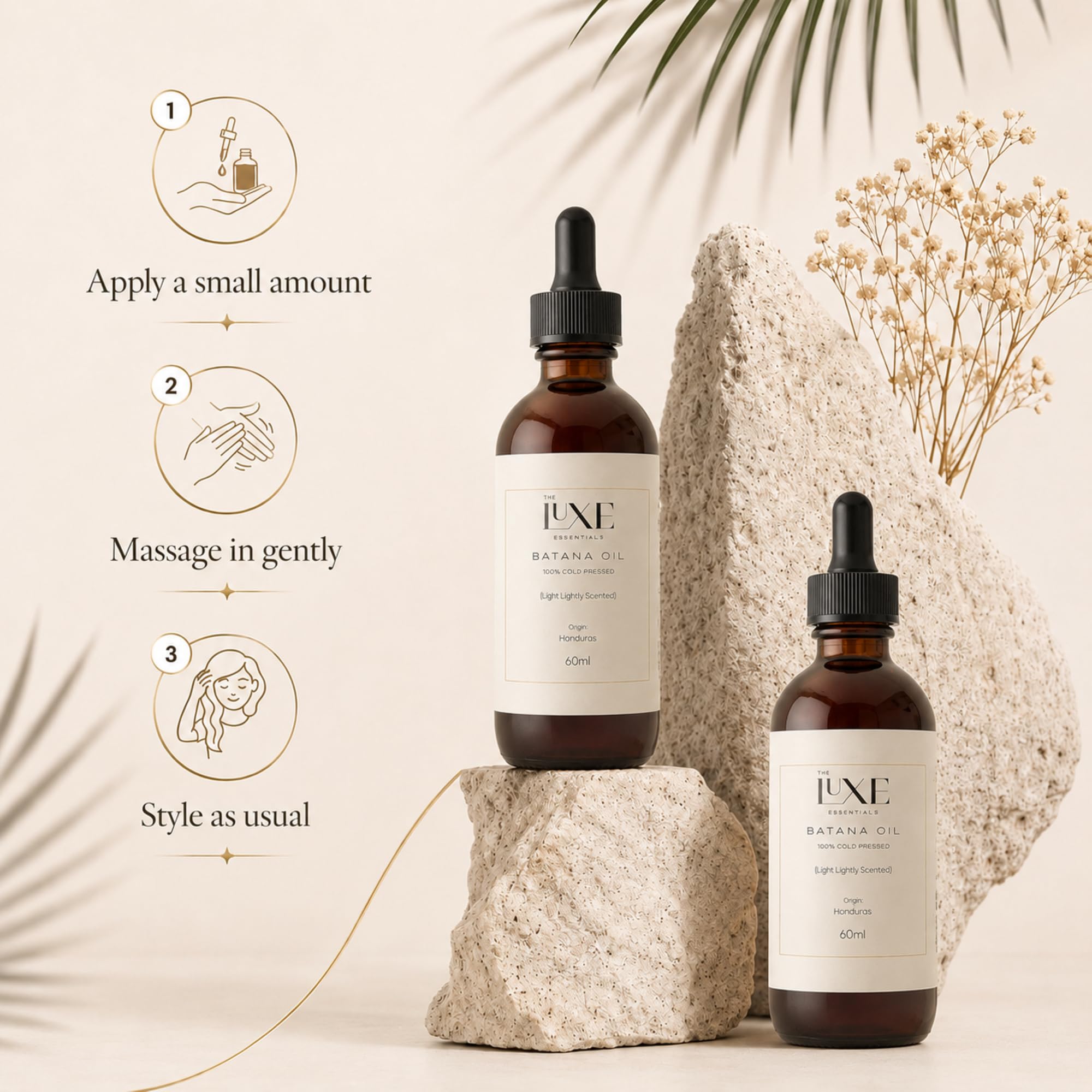 Cold Pressed Batana Oil for Hair Growth | Pure & Unrefined Natural Hair Oil, Beard & Skin Oil | Lightweight, Fast-Absorbing Moisturiser | Raw, Organic & Ethically Sourced (60 ML, Light Scented)