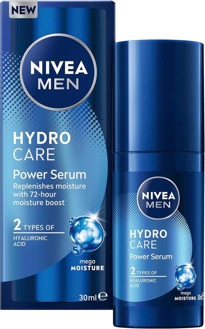 NIVEA MEN Hydrocare Power Serum (30ml), Face Serum For Dry Skin, 72H Hydration Formula with Hyaluronic Acid, Deeply Hydrating Moisturiser for Men Halalzen
