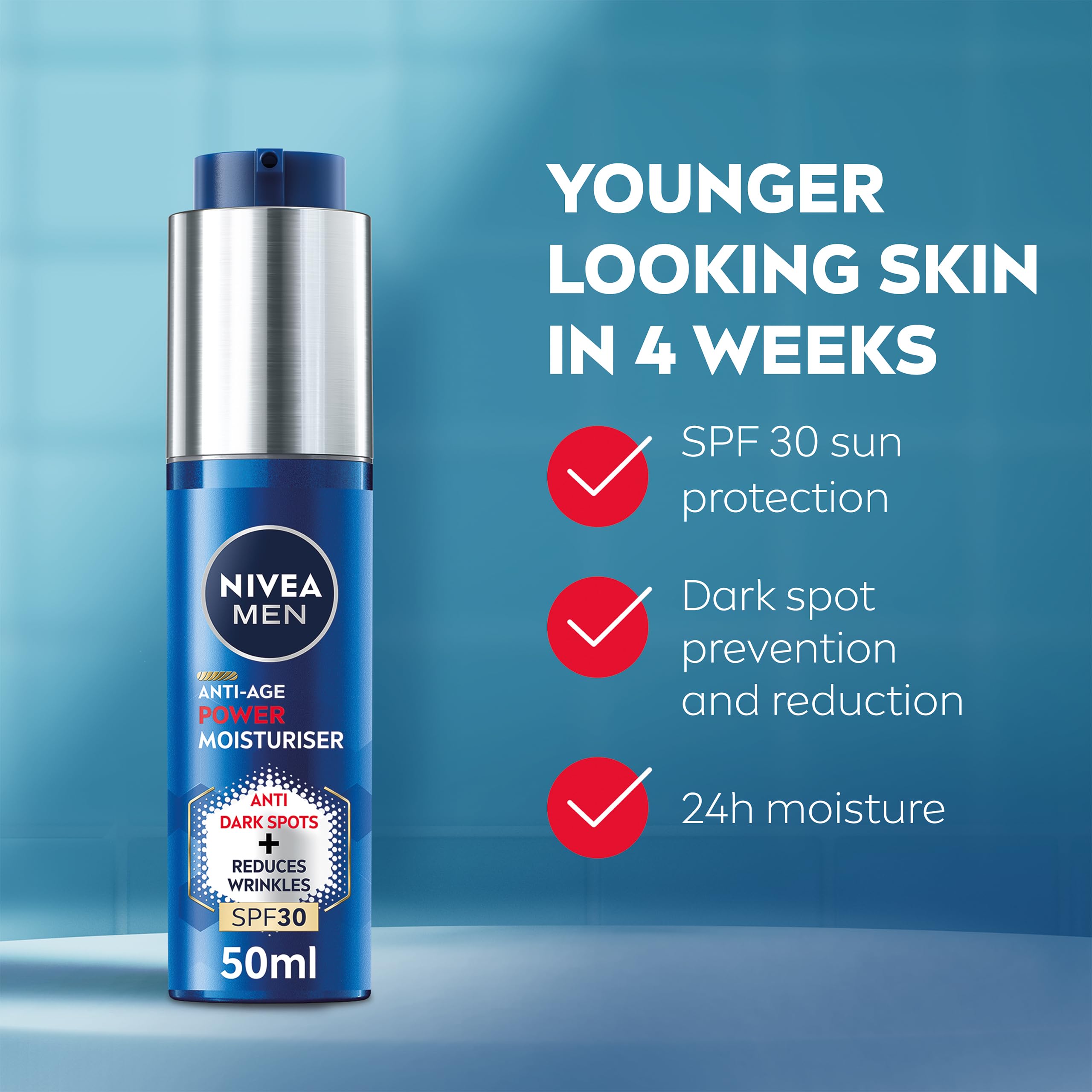 NIVEA MEN Anti-Age 2in1 Power Face Serum (30ml), Hydrating Serum with Thiamidol and Hyaluronic Acid, Reduces Deep Wrinkles and Dark Spots, Men's Face Moisturiser
