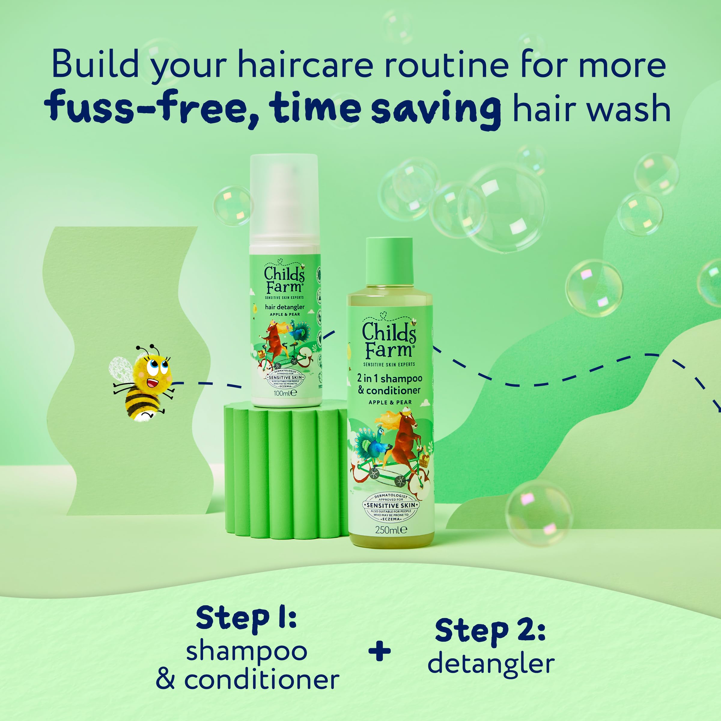 Childs Farm 2 in 1 Hair Shampoo and Conditioner, Gentle Tear Free, Apple and Pear Fragrance, Children, Kids, Baby, 250ml