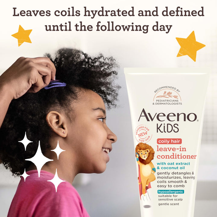 Aveeno Kids Coily Hair Leave-In Conditioner, Toddler Leave-In Conditioner for Sensitive Scalps Gently Detangles & Moisturizes Leaving Natural Curls & Coils Smooth, Hypoallergenic, 8 fl. oz Halalzen