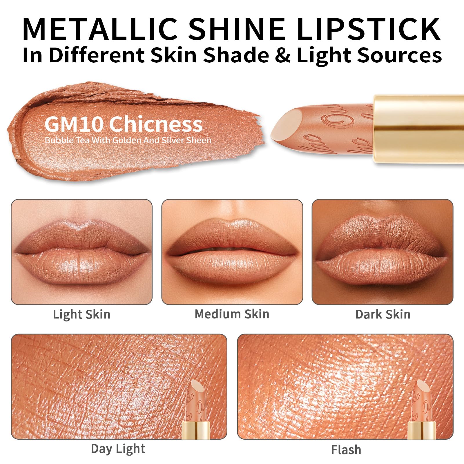 OULAC Metallic Shine Glitter Lipstick, Pink High Impact Lipcolor, Lightweight Soft and Ultra Hydrating, Long Lasting, Vegan & Cruelty-Free, Full-Coverage Lip Color 4.3 g/0.15 HIP & HIPPIE(11) Halalzen