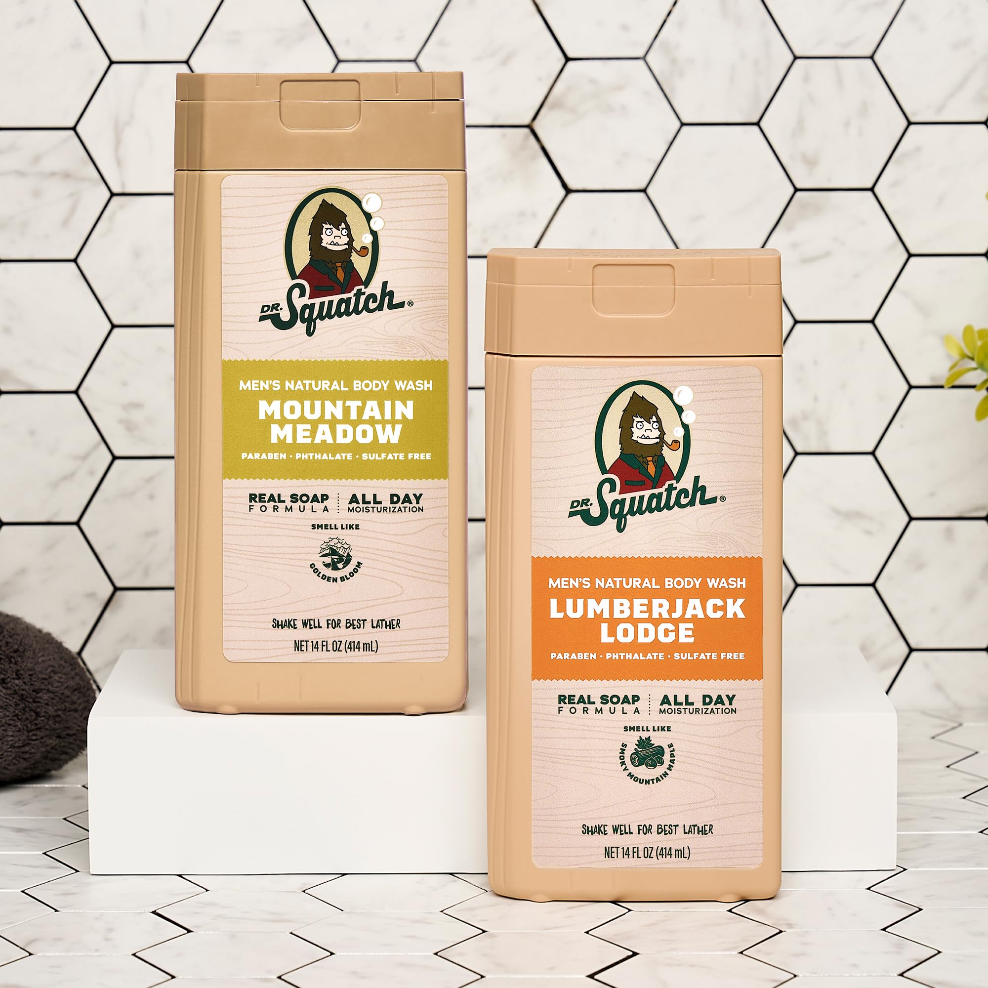 Dr. Squatch Natural Men's Body Wash Shower Gel - Cleansing, Nourishing, Long Lasting Scent, Moisturizing Body Wash for Men - Coconut Castaway + Wood Barrel Bourbon (14 oz, 2-Pack)