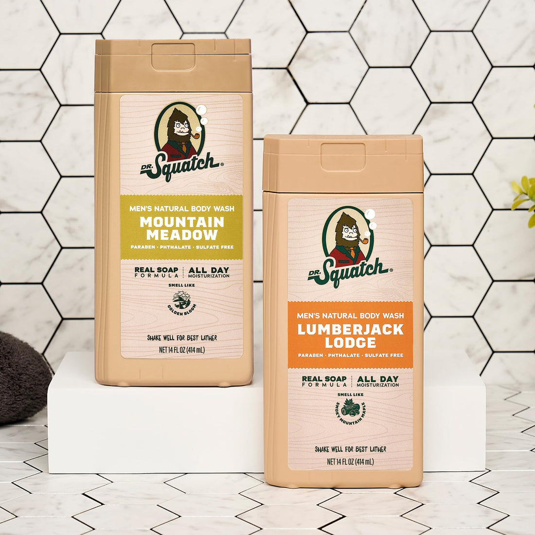 Dr. Squatch Natural Men's Body Wash Shower Gel - Cleansing, Nourishing, Long Lasting Scent, Moisturizing Body Wash for Men - Coconut Castaway + Wood Barrel Bourbon (14 oz, 2-Pack)