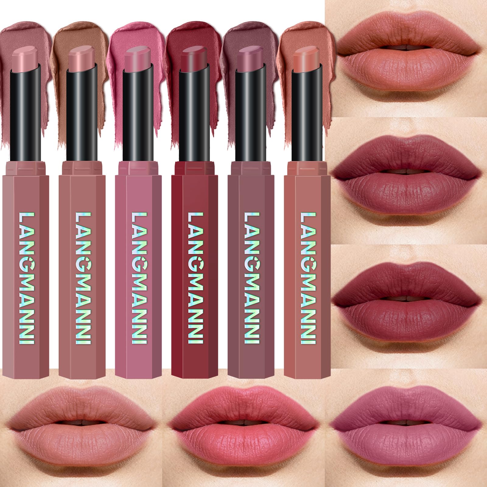 12Pcs Velvet Matte Lipstick Nude Matte Soft Dark Color Stick High Pigmented Long-Lasting Waterproof Lip Stick Lip Balm Beauty Cosmetics Gift for Women(01#-12#)