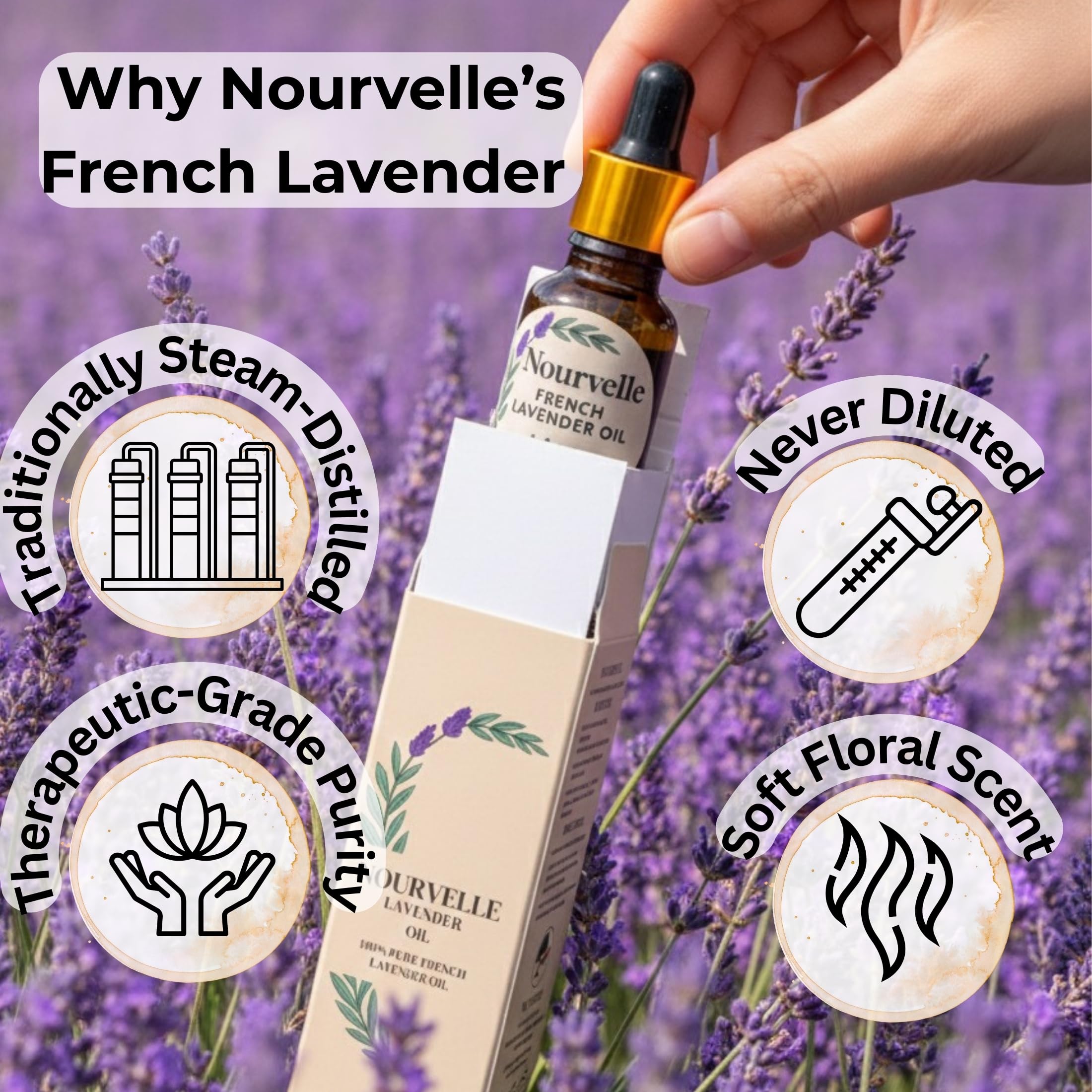 French Lavender Essential Oil 100% Pure & Natural – Lavandula Angustifolia – Aromatherapy Oil for Relaxation, Sleep, Stress & Anxiety Relief, Massage & Skin Care – 20ml