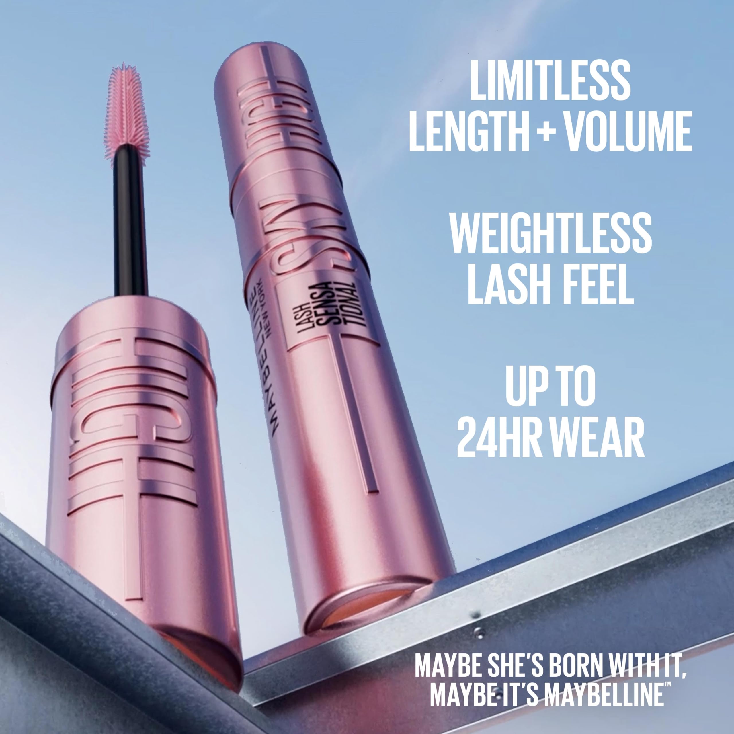 Maybelline Lash Sensational Sky High Washable Mascara Make-up, Volumen, Verlängerung, Definition, Schwung, Multiplikation, aufbaufähige Formel, Very Black, 1 Stück