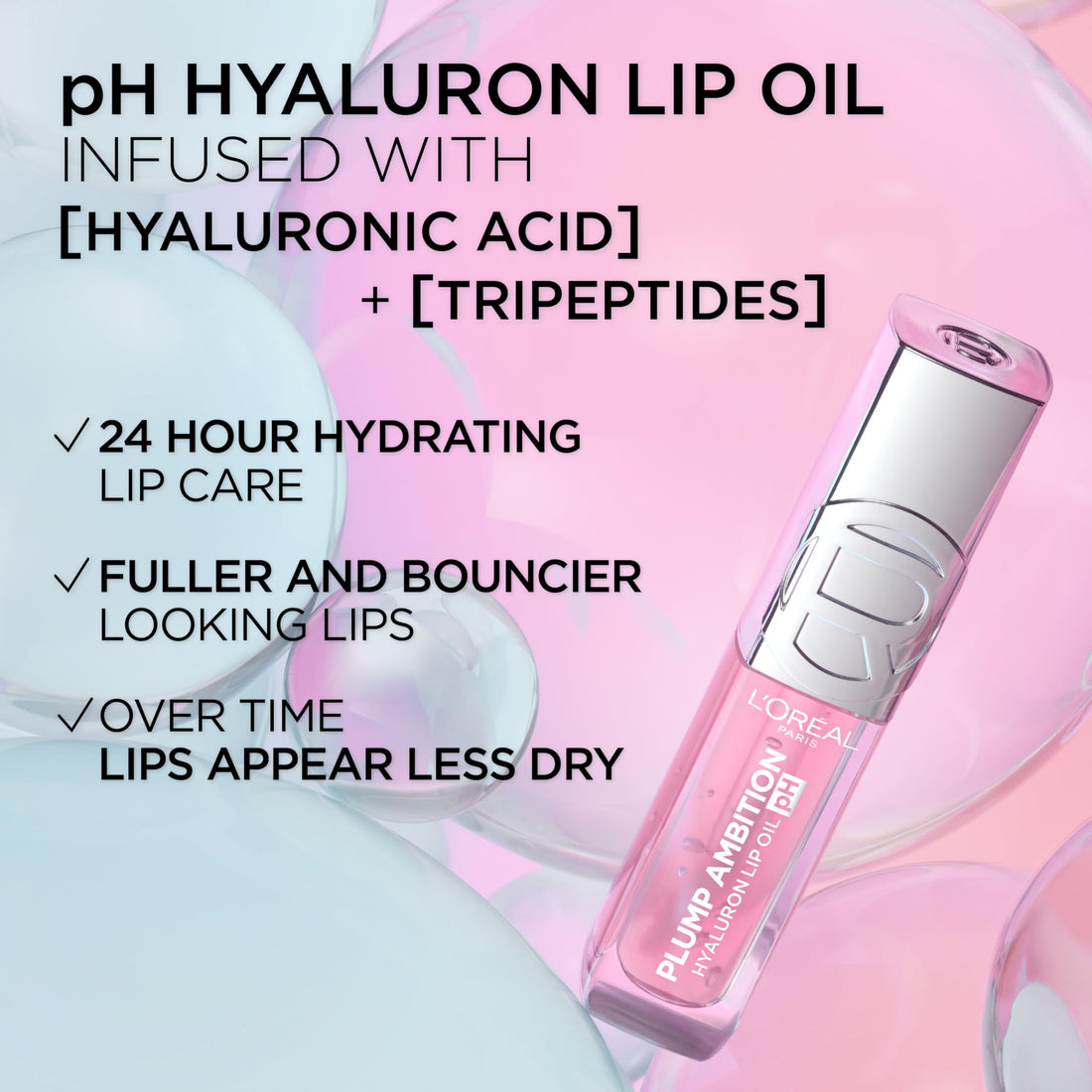 L'Oreal Paris Plump Ambition pH Hyaluron Lip Oil, Color Shifting Lip Tint with 24HR Hydration, Volumizing Shine and Lasting Color, 020 pH Rosé Halalzen