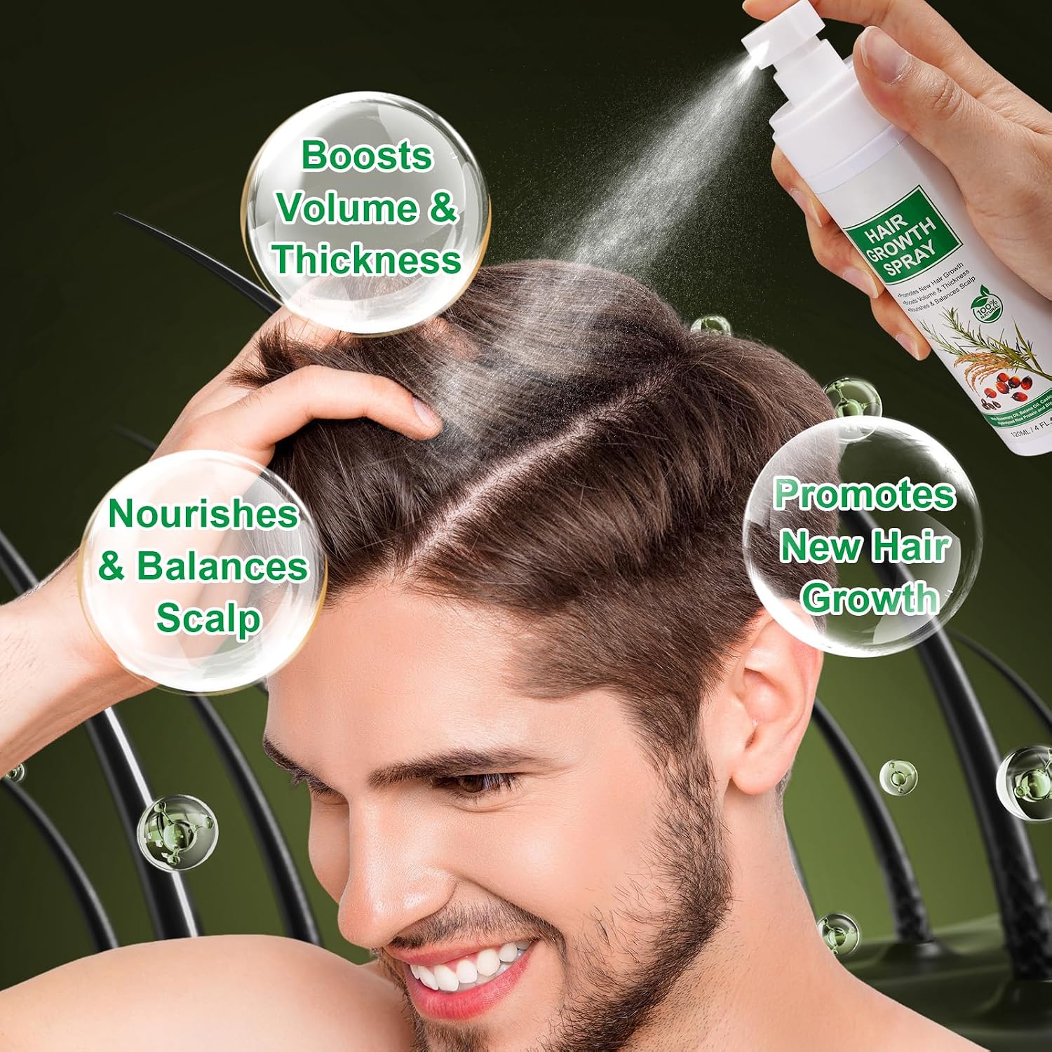 Hair Growth Serum Spray 120ml with Biotin, Rosemary & Castor Oil - Natural Hair Loss Treatment & Thickening Scalp Care with Batana Oil, Caffeine & Ginseng - For Women & Men, All Hair Types