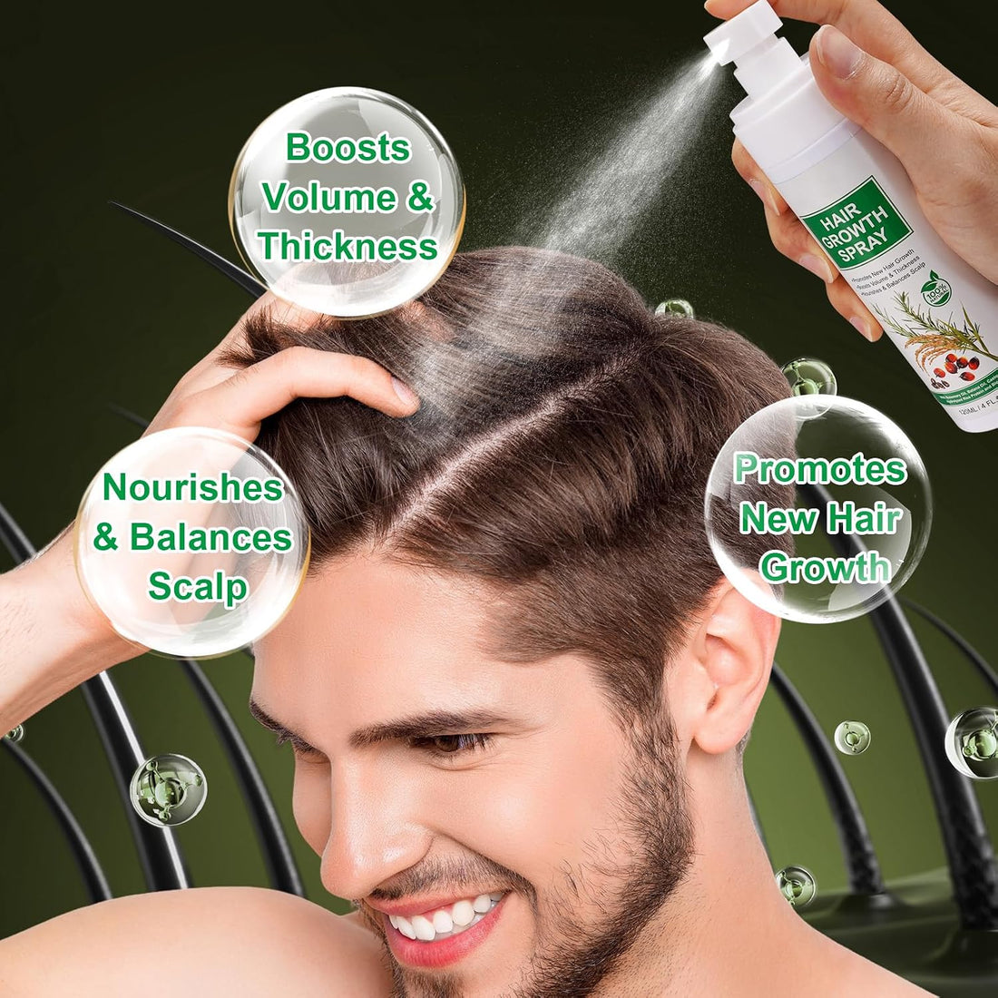 Hair Growth Serum Spray 120ml with Biotin, Rosemary & Castor Oil - Natural Hair Loss Treatment & Thickening Scalp Care with Batana Oil, Caffeine & Ginseng - For Women & Men, All Hair Types
