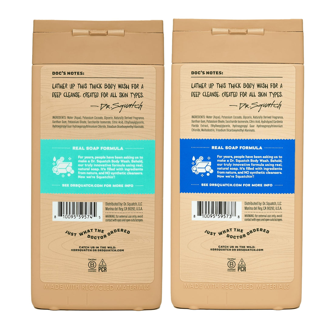 Dr. Squatch Natural Men's Body Wash Shower Gel - Cleansing, Nourishing, Long Lasting Scent, Moisturizing Body Wash for Men - Coconut Castaway + Wood Barrel Bourbon (14 oz, 2-Pack)