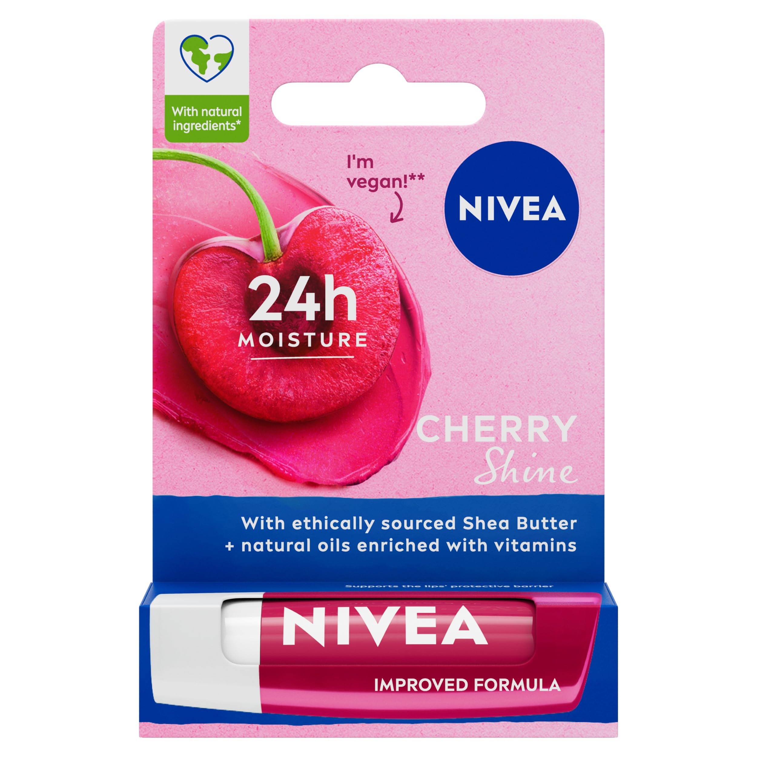 NIVEA Cherry Shine Lip Balm (4.8g), Flavoured Lip Balm with Shea Butter, Natural Oils and Vitamins, Provides 24h Moisture and a Soft Red Shine, Vegan Lip Care Formula Halalzen