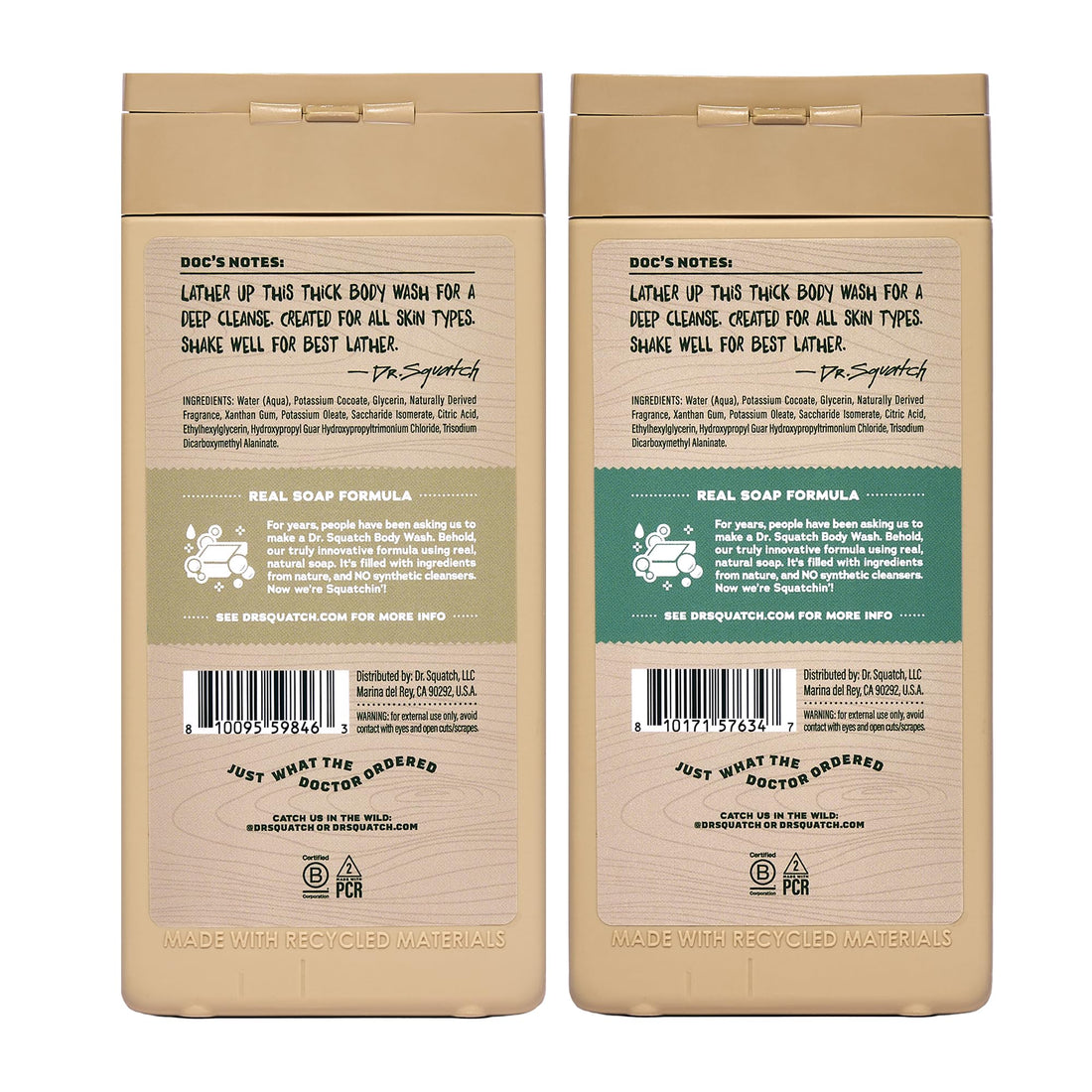 Dr. Squatch Natural Men's Body Wash Shower Gel - Cleansing, Nourishing, Long Lasting Scent, Moisturizing Body Wash for Men - Coconut Castaway + Wood Barrel Bourbon (14 oz, 2-Pack)