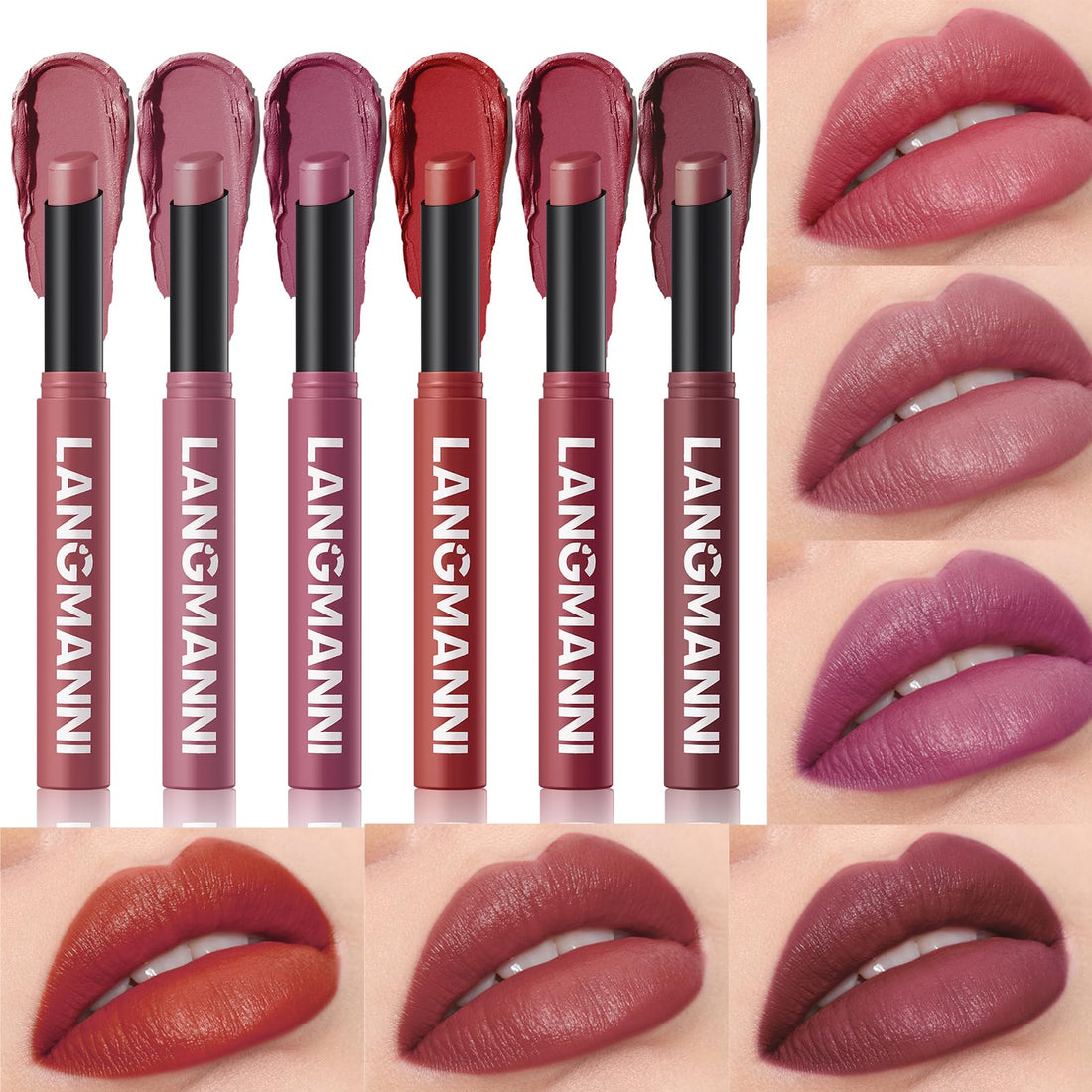 12Pcs Velvet Matte Lipstick Nude Matte Soft Dark Color Stick High Pigmented Long-Lasting Waterproof Lip Stick Lip Balm Beauty Cosmetics Gift for Women(01#-12#)