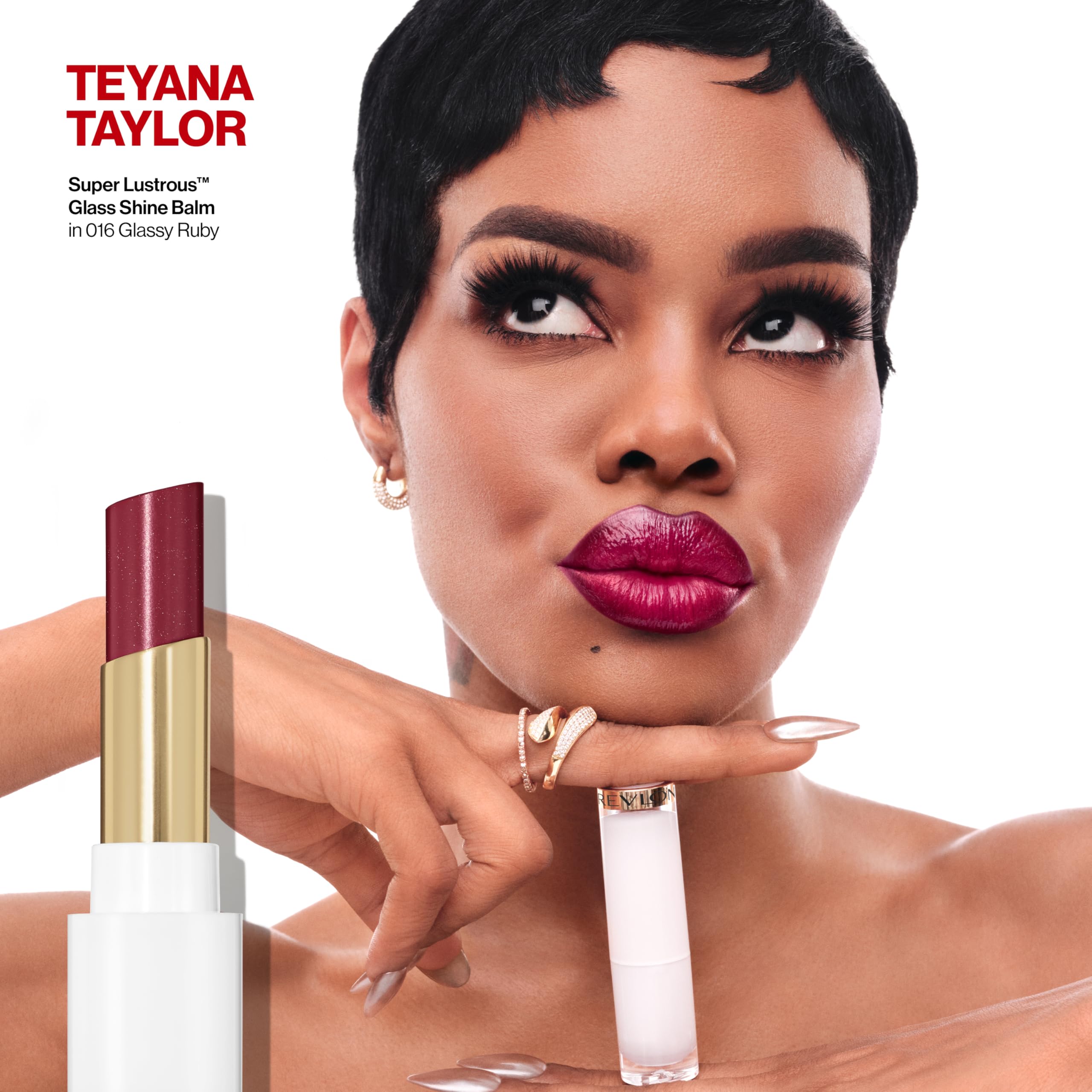 REVLON Super Lustrous Glass Shine Balm, Hydrating Tinted Lip Balm with Hyaluronic Acid, Aloe & Rose Quartz, 008 Rum Raisin, 0.11 oz