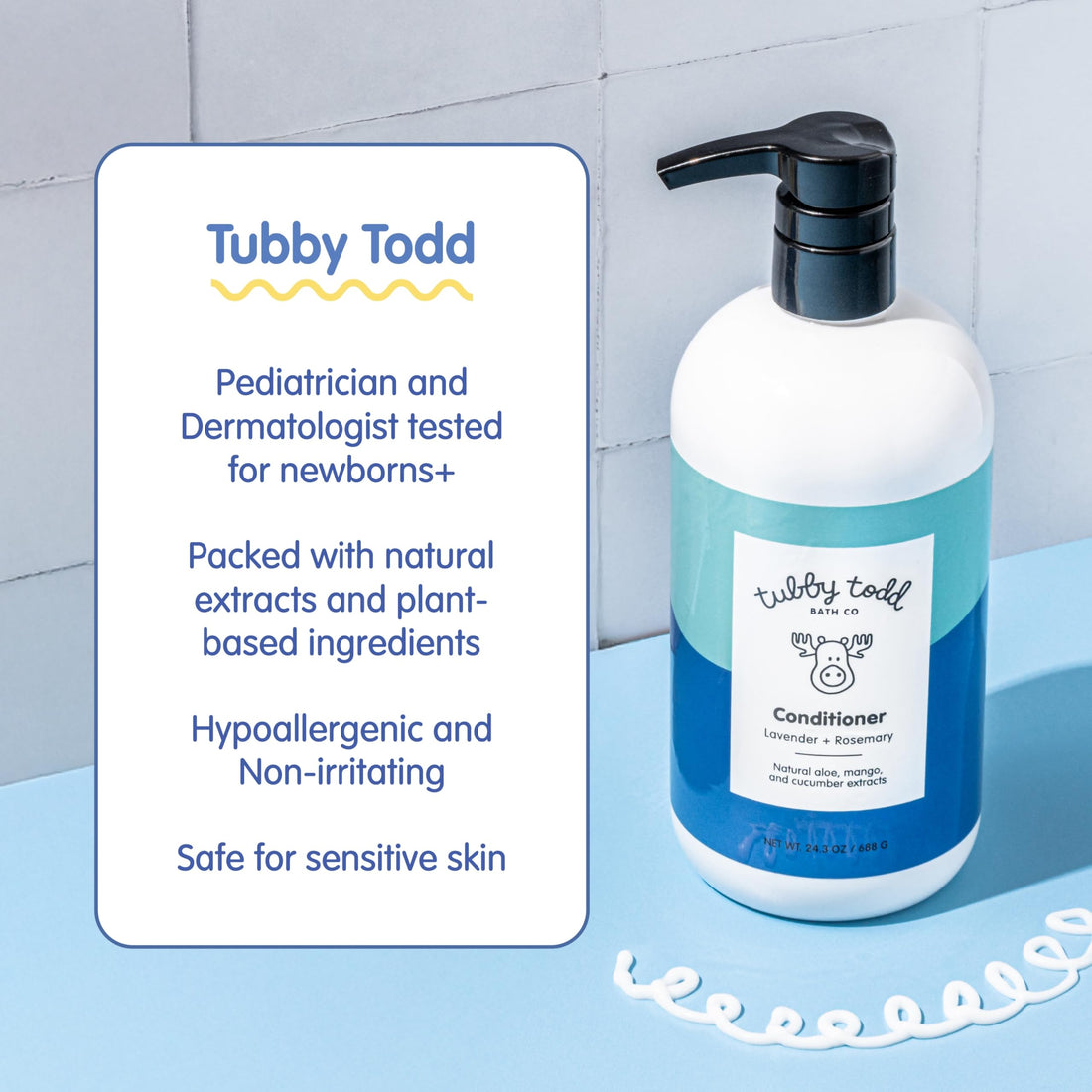 TUBBY TODD Hair Conditioner for Kids & Babies - Nourishing Frizz Control & Detangler - Lightweight, Sweet-Scented Formula - 2 Pack, 25 fl oz & 8 fl oz - Lemon Crème Halalzen