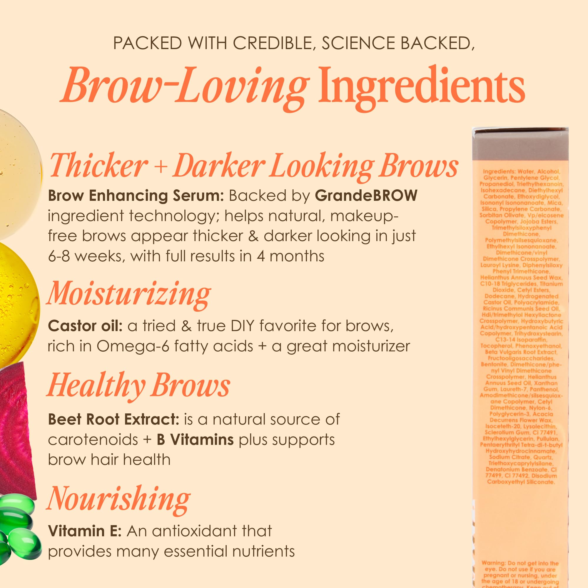 Grande Cosmetics GrandeBROW 2-in-1 Tinted Brow Gel + Brow Enhancing Serum for Thicker & Darker-Looking Eyebrows, Shape & Fill Brows, Long Wear, with Castor Oil & Mini Fibers