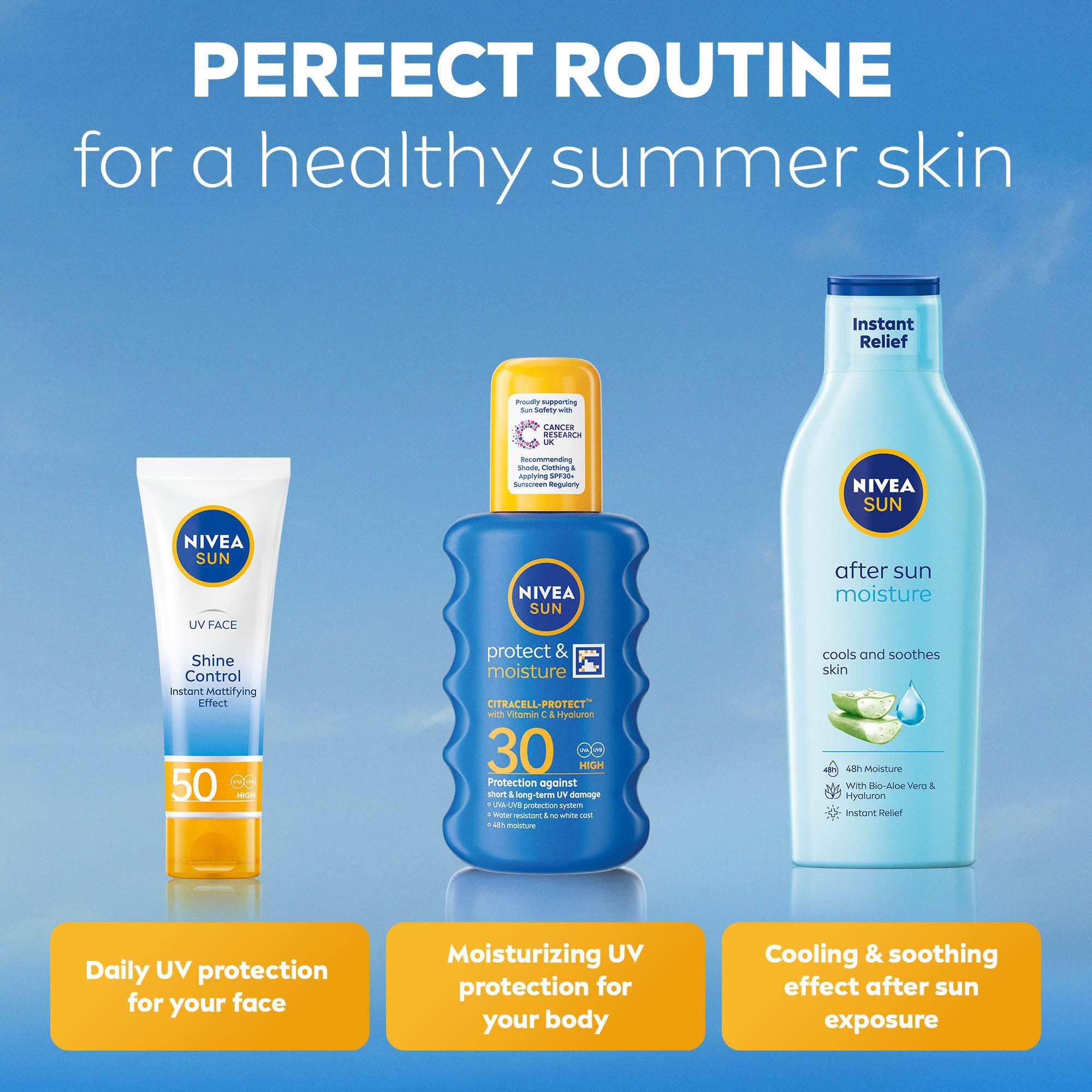 NIVEA SUN Protect & Moisture Sun Spray SPF 50+ (200ml), Moisturising Suncream Spray with Vitamin C and Hyaluron, Immediate UVA/UVB Protection, Fast-Absorbing No White Cast Formula