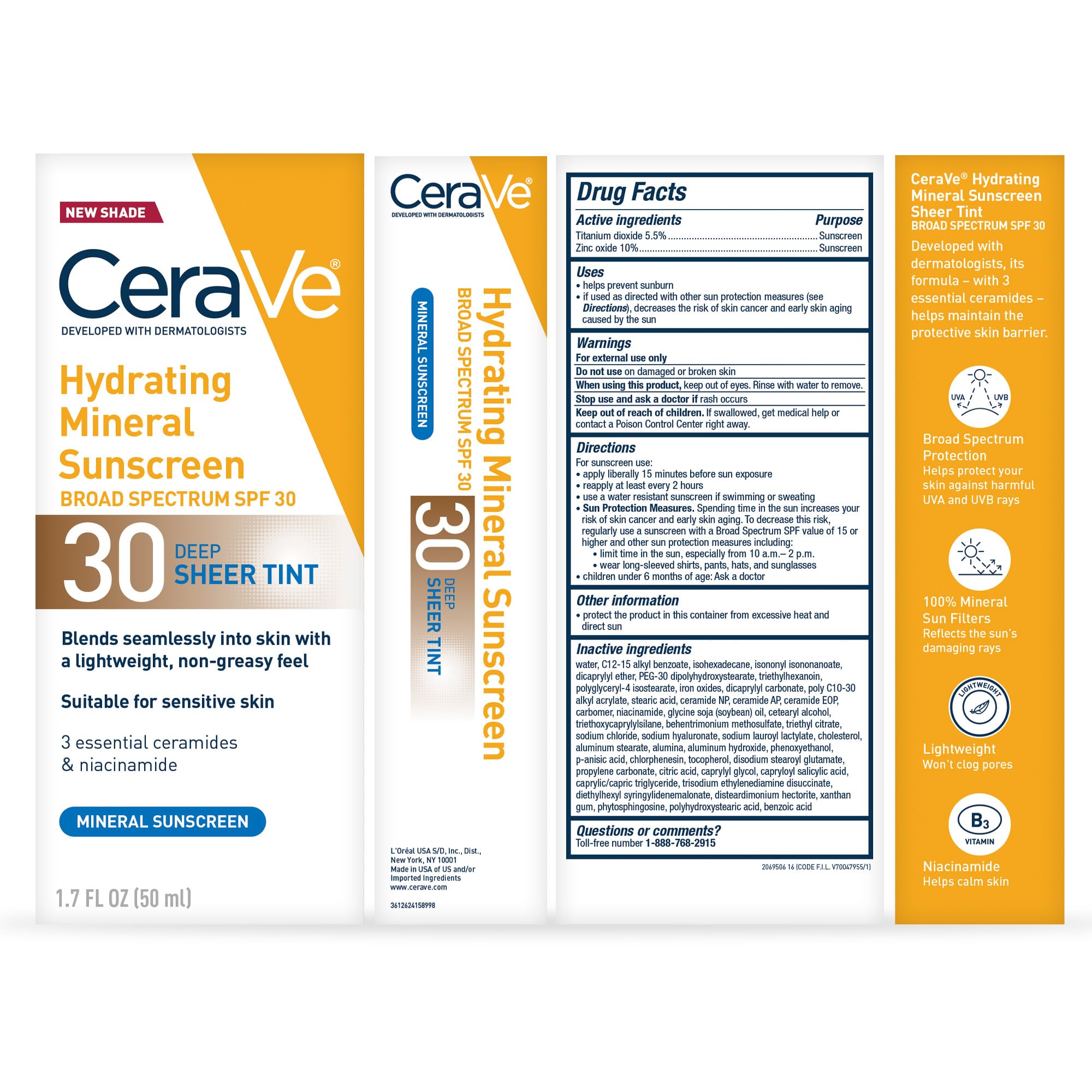 CeraVe Hydrating Mineral Sunscreen SPF 30 with Sheer Tint, Tinted Mineral Sunscreen with Zinc Oxide & Titanium Dioxide, Blends Seamlessly For Healthy Glow, Medium, 1.7 Fluid Ounce Halalzen