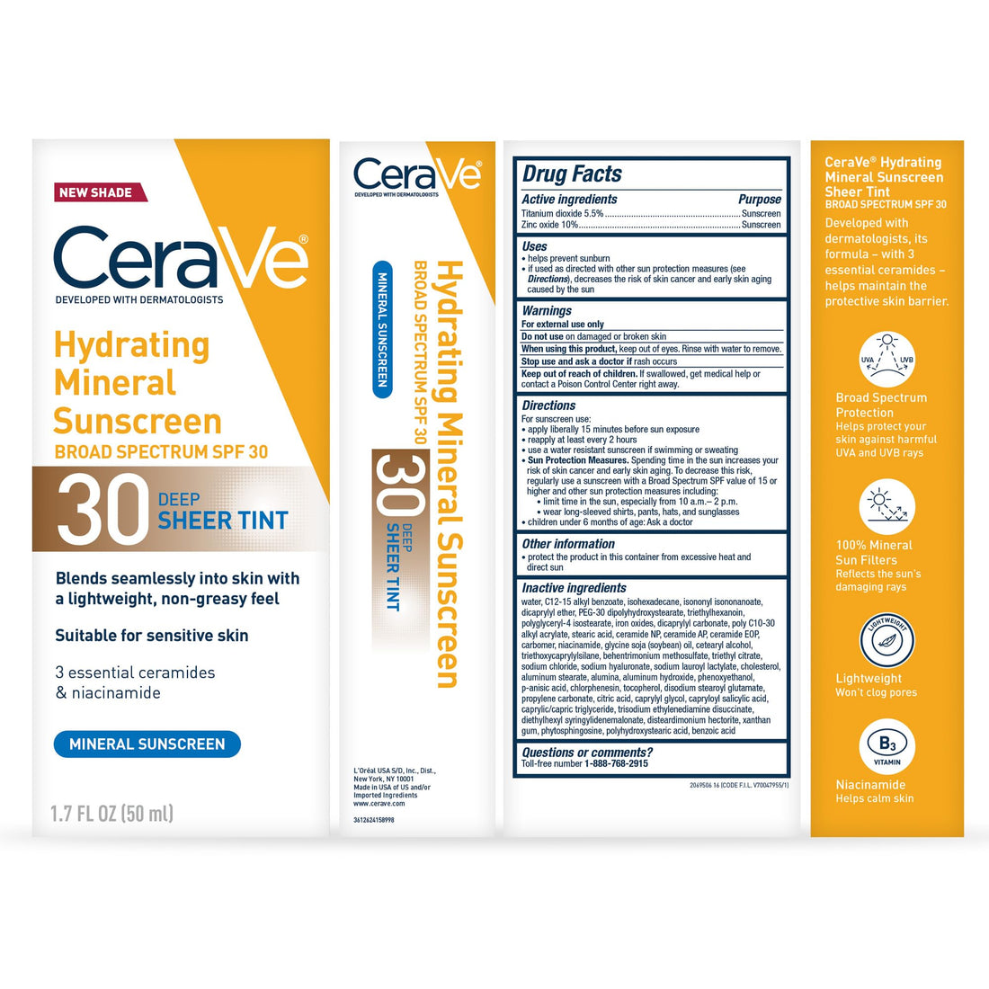 CeraVe Hydrating Mineral Sunscreen SPF 30 with Sheer Tint, Tinted Mineral Sunscreen with Zinc Oxide & Titanium Dioxide, Blends Seamlessly For Healthy Glow, Medium, 1.7 Fluid Ounce Halalzen