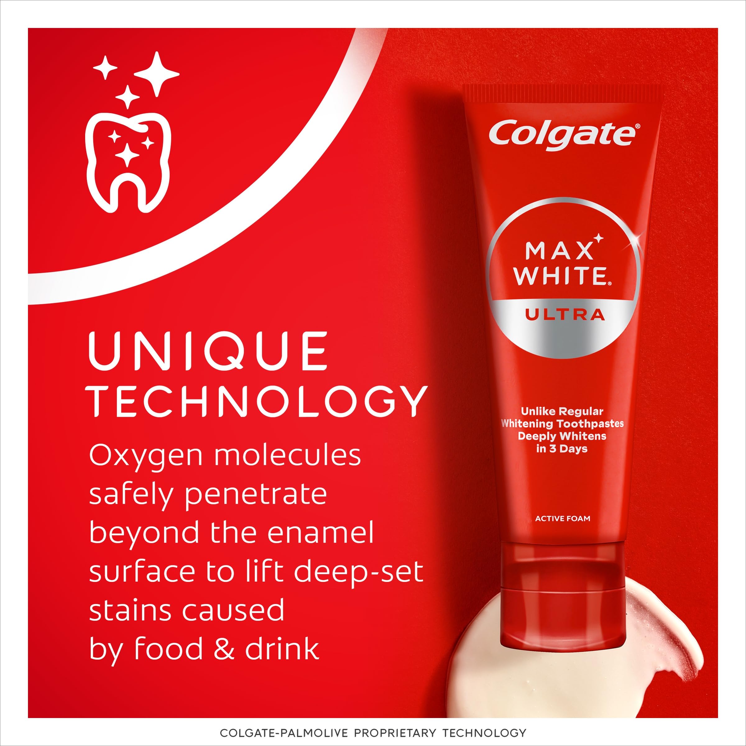 Colgate Max White Ultra+ Enamel Toothpaste 75ml, Whitens Deep Stains for 5X Whiter Teeth, ActiveShine Technology Smoothes Enamel Surface to Reflect Light, Protects and Remineralises Enamel