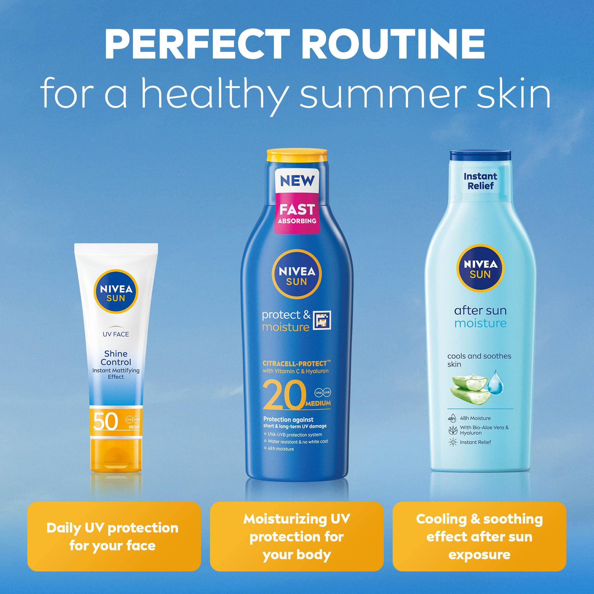 NIVEA SUN Protect & Moisture Sun Lotion SPF 30 (200 ml), Suncream with Vitamin C and Hyaluron, Provides 48H Moisture & Immediate UVA & UVB Protection, Fast-Absorbing No White Cast Formula