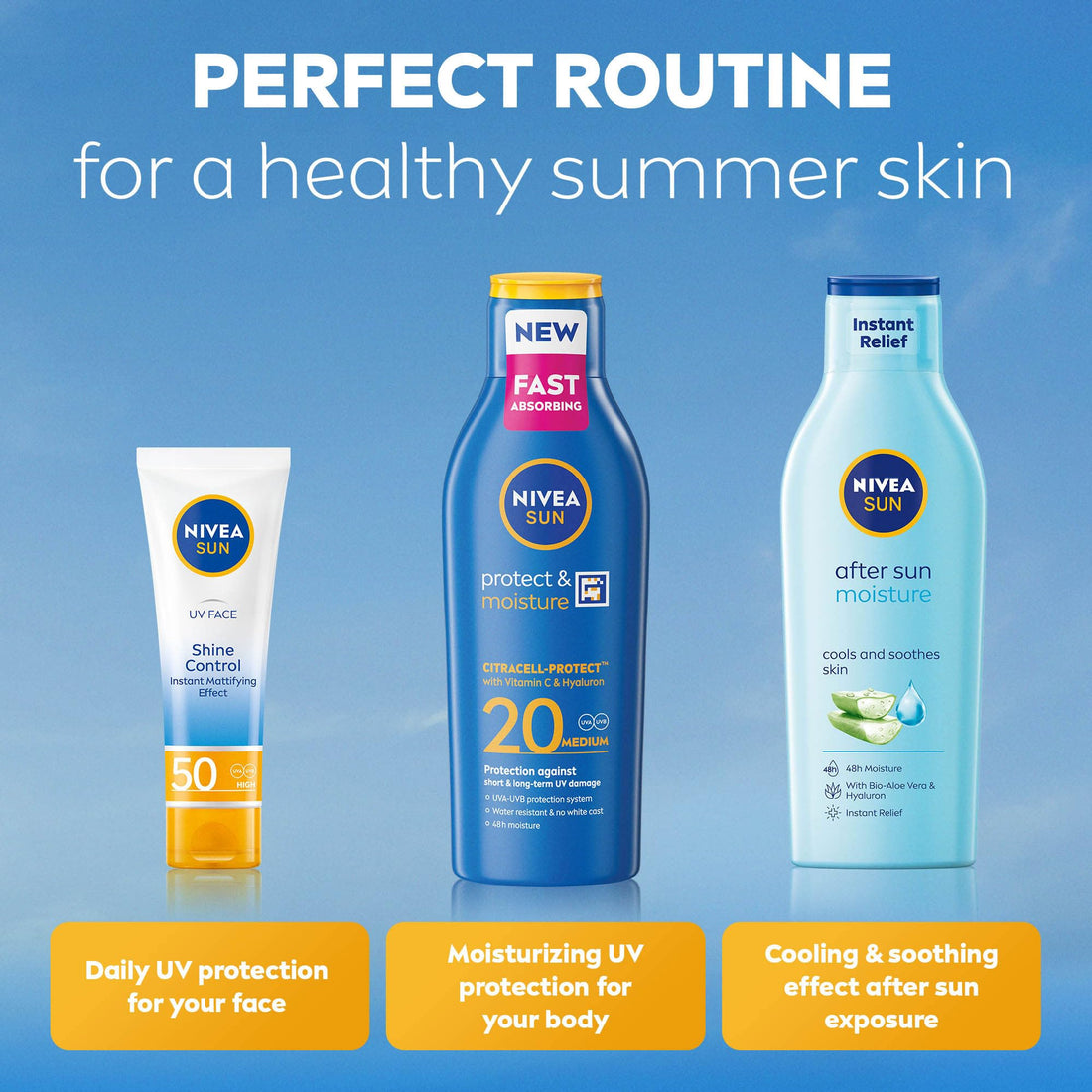 NIVEA SUN Protect & Moisture Sun Lotion SPF 30 (200 ml), Suncream with Vitamin C and Hyaluron, Provides 48H Moisture & Immediate UVA & UVB Protection, Fast-Absorbing No White Cast Formula