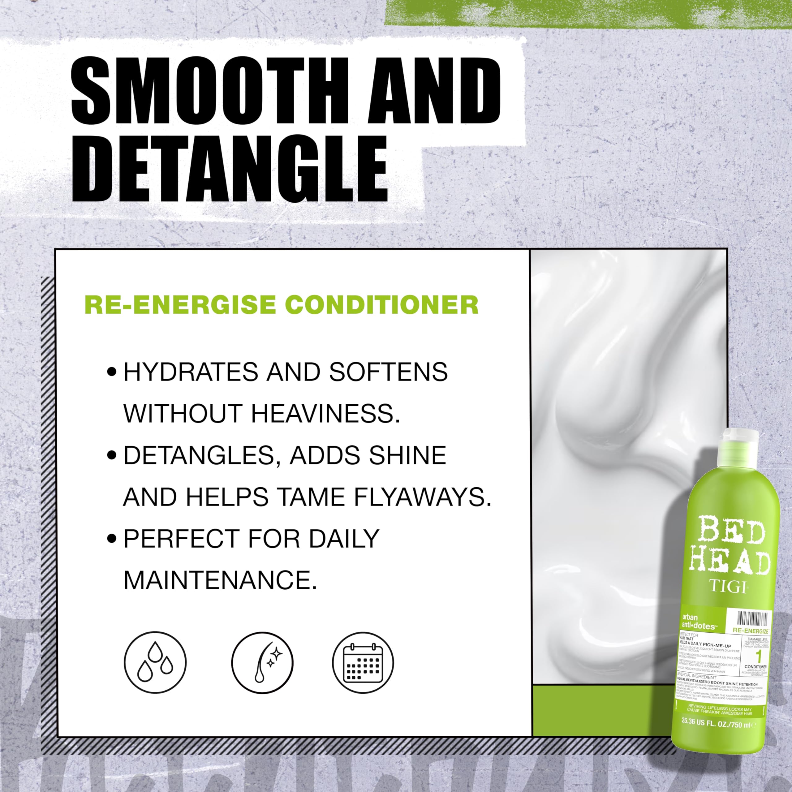 Bed Head by Tigi Urban Antidotes Re-Energise Daily Shampoo and Conditioner, 2 x 750ml