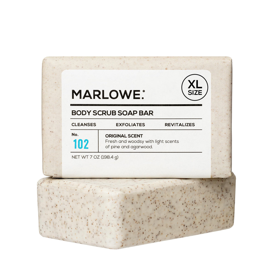 MARLOWE. No. 102 Body Scrub Soap 7 oz, Cedarwood & Sea Salt, Exfoliating Soap Bar with Shea Butter, Olive Oil & Green Tea Extracts, Cleanses, Smooths & Revitalizes Skin, Fresh & Zesty Scent
