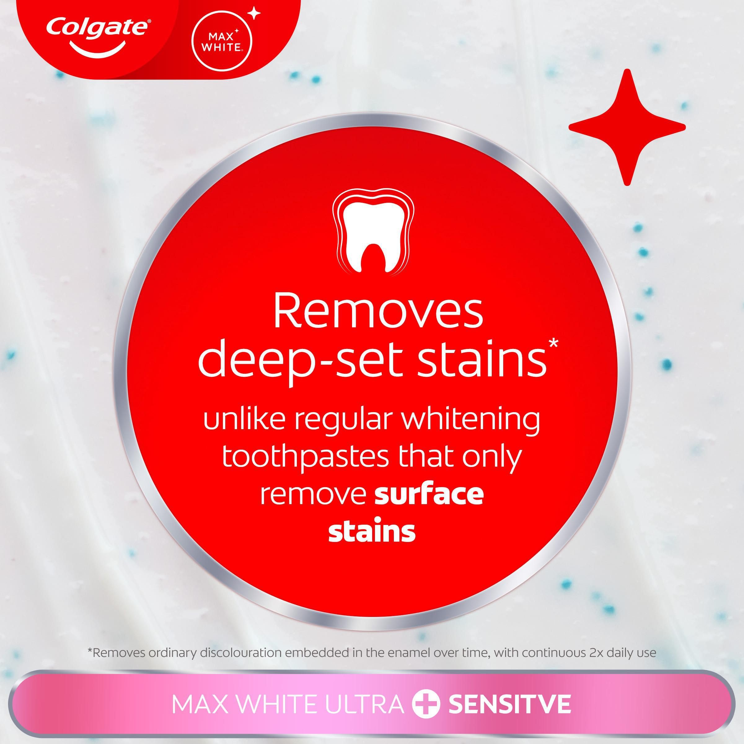 Colgate Max White Ultra+ Enamel Toothpaste 75ml, Whitens Deep Stains for 5X Whiter Teeth, ActiveShine Technology Smoothes Enamel Surface to Reflect Light, Protects and Remineralises Enamel