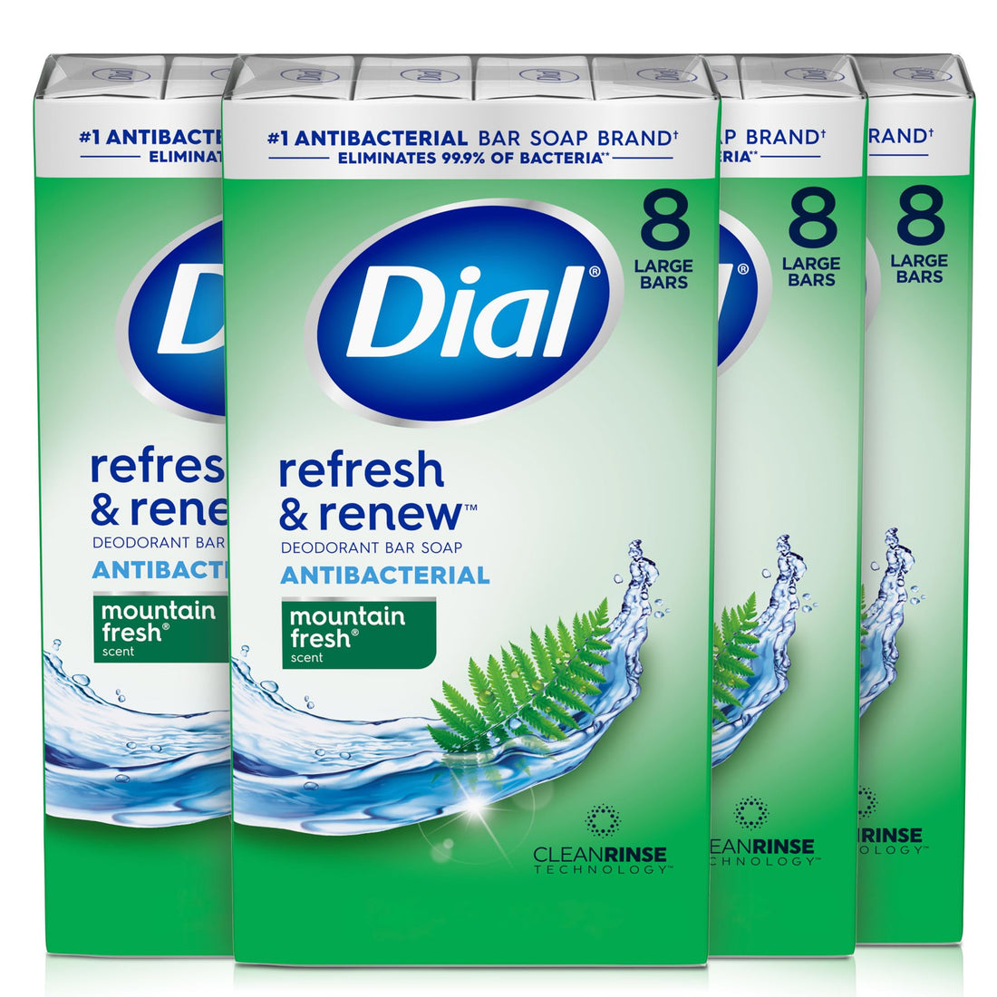 Dial Antibacterial Deodorant Bar Soap, Advanced Clean Gold, 4 Oz, 32 Bars, Round the Clock Odor Protection, Dermatologist Tested, With Clean Rinse Technology