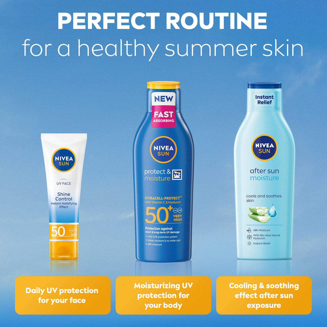 NIVEA SUN Protect & Moisture Sun Lotion SPF 30 (200 ml), Suncream with Vitamin C and Hyaluron, Provides 48H Moisture & Immediate UVA & UVB Protection, Fast-Absorbing No White Cast Formula