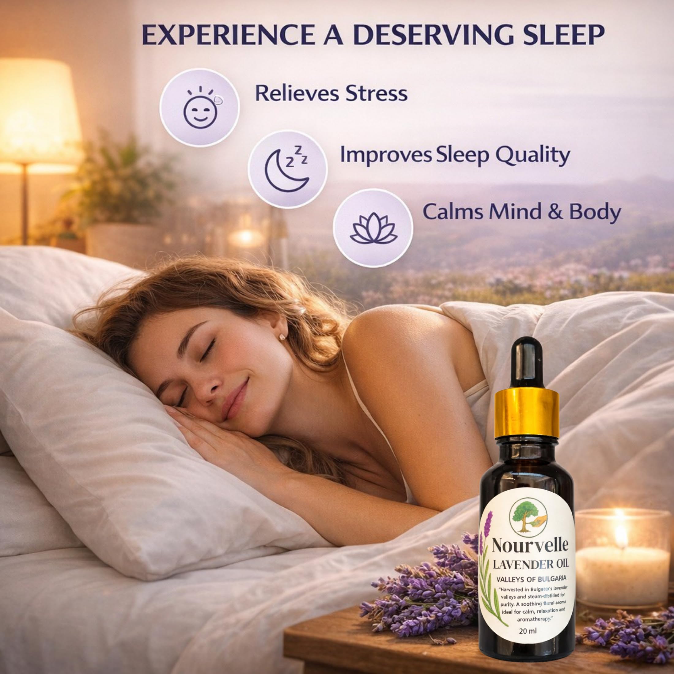 French Lavender Essential Oil 100% Pure & Natural – Lavandula Angustifolia – Aromatherapy Oil for Relaxation, Sleep, Stress & Anxiety Relief, Massage & Skin Care – 20ml