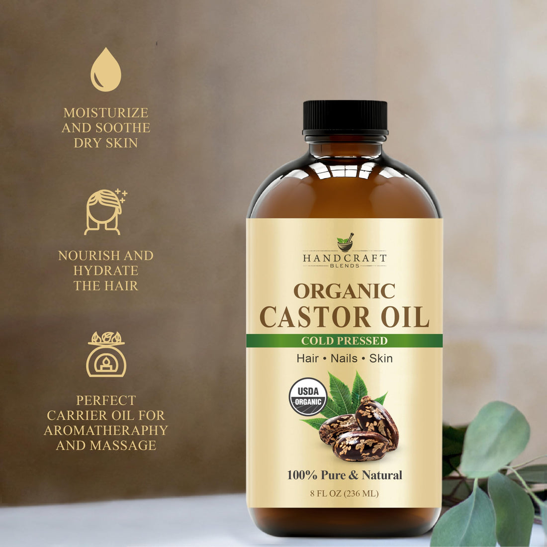 Handcraft Blends Castor Oil with Rosemary and Peppermint Oil 118 ml | 100% Pure and Natural | Premium Grade Carrier Oil | Hair, Eyelashes and Eyebrows | Hair and Body