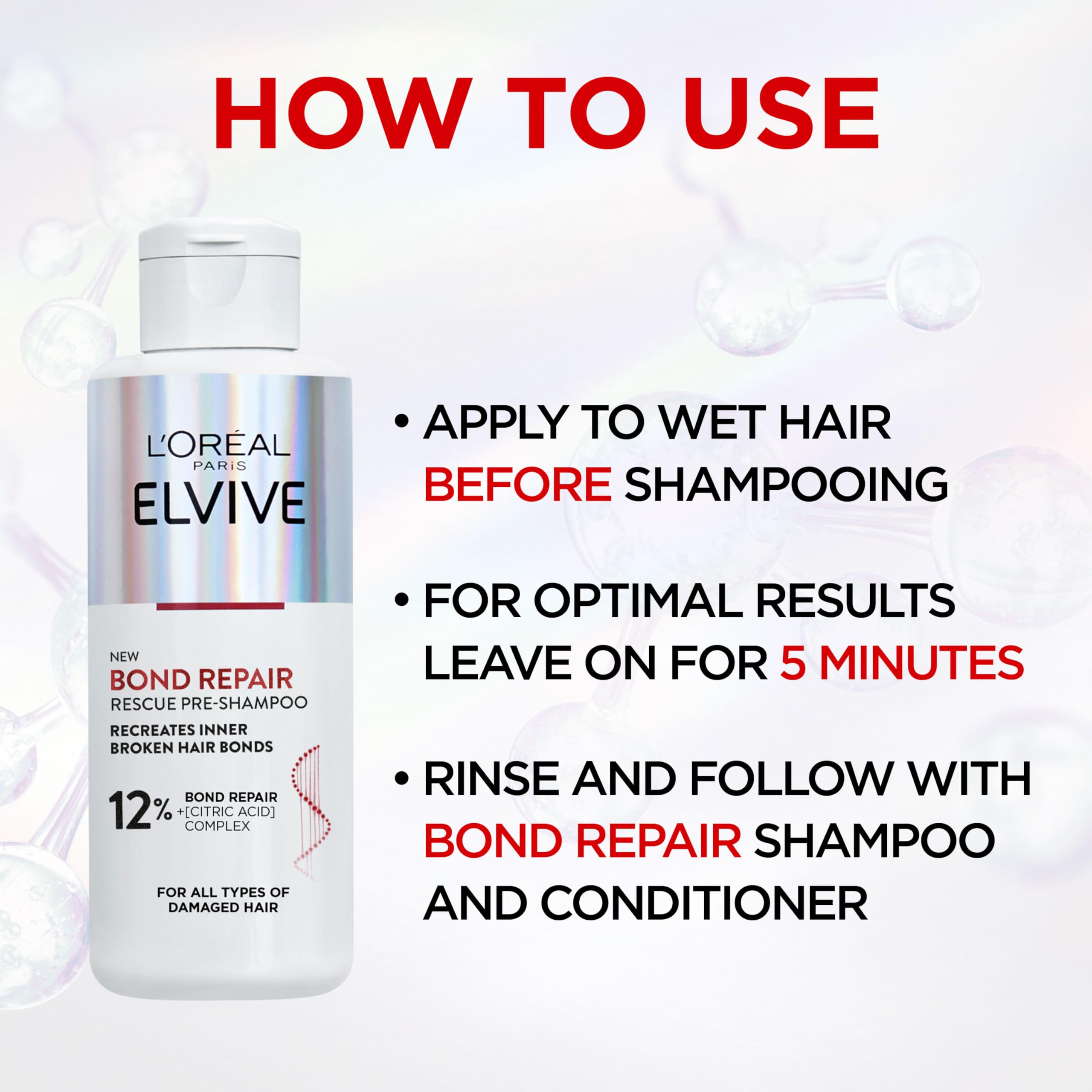 L'Oréal Paris Elvive Bond Repair Leave-In Serum, with Citric Acid Complex, for Stronger Hair, Heat Protection, 12x Less Split-Ends, 98% Stronger, 82% More Shine for Damaged Hair, 150ml