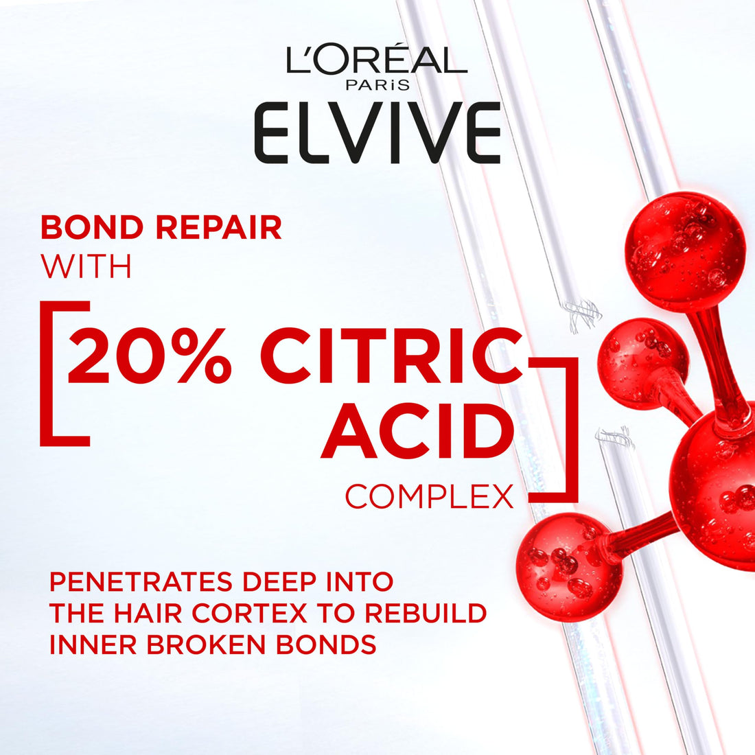 L'Oréal Paris Elvive Bond Repair Leave-In Serum, with Citric Acid Complex, for Stronger Hair, Heat Protection, 12x Less Split-Ends, 98% Stronger, 82% More Shine for Damaged Hair, 150ml