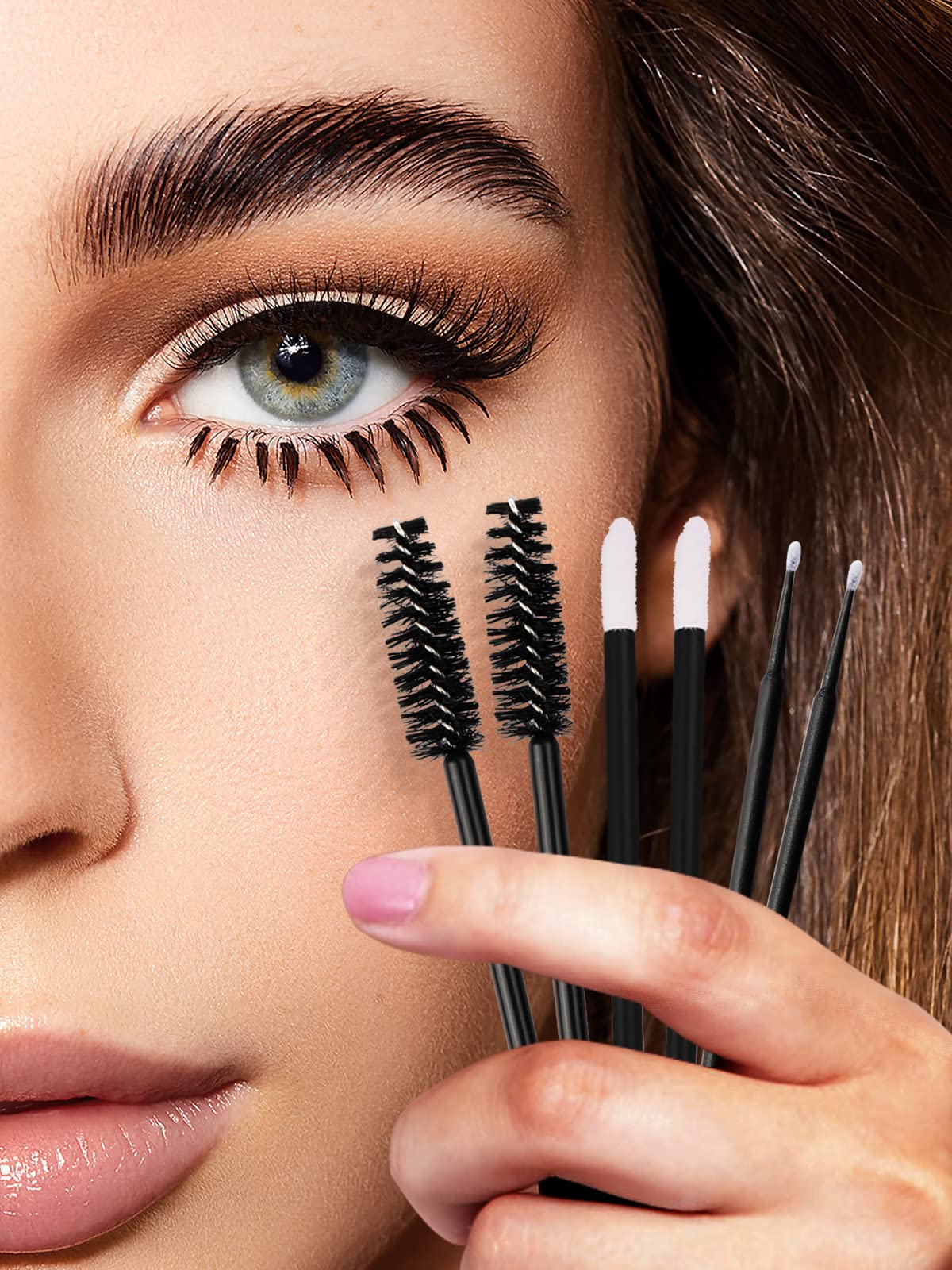 Yokilly 300PCS Disposable Mascara Wands Lip Wands Set,100Pcs Eyelash Brush/100Pcs Lip Brush/100PCS Micro Brushes,Makeup Tool Kit with Organizer Box Halalzen