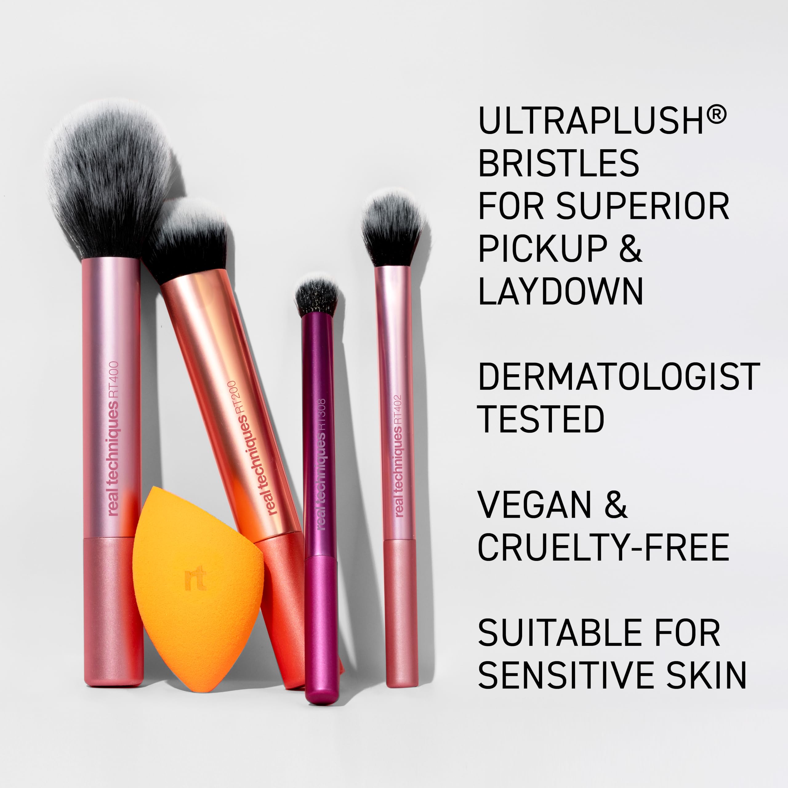Real Techniques Everyday Essentials + Makeup Sponge Kit for foundation, blush, bronzer, eyeshadow, powder, synthetic, cruelty-free tools and blender for flawless looks, 5 Piece Set Halalzen