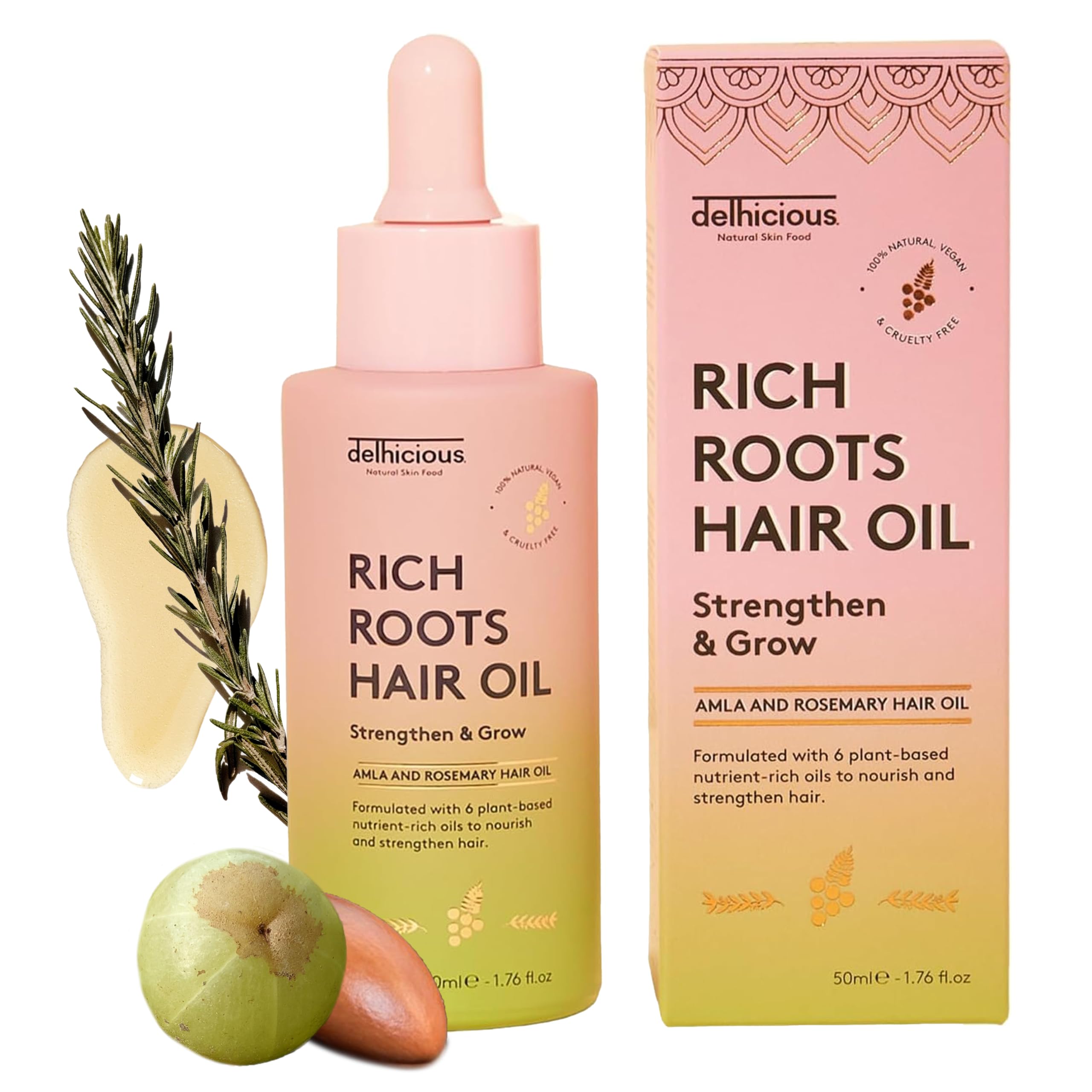 Delhicious Amla Hair Oil & Rosemary Oil Conditioner for Hair Growth - Rich Roots Vegan Conditioner for Thinning Hair, Damaged Hair, Dry Scalp - Shea Butter & Argan Oil - Ayurveda, Sulphate Free, 250ml