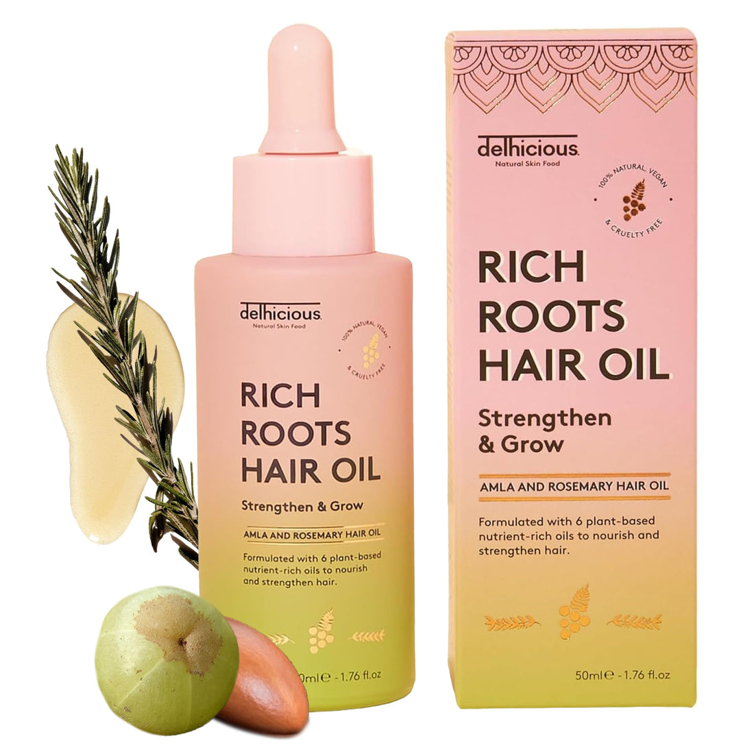 Delhicious Amla Hair Oil & Rosemary Oil Conditioner for Hair Growth - Rich Roots Vegan Conditioner for Thinning Hair, Damaged Hair, Dry Scalp - Shea Butter & Argan Oil - Ayurveda, Sulphate Free, 250ml