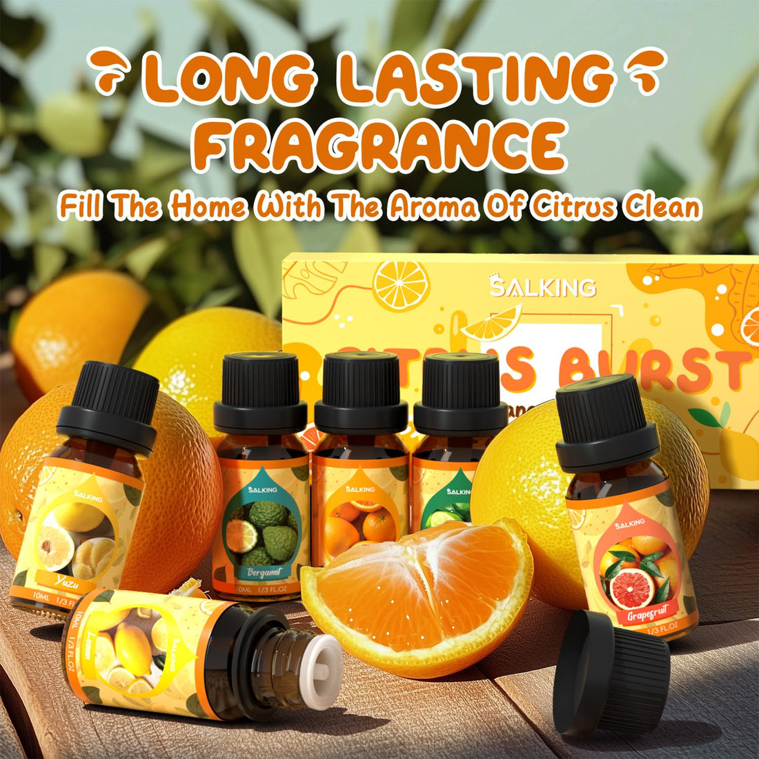 SALKING Essential Oils Set, 100% Pure Fragrance Oil AromatherapyGift, Premium Scented Oils for Diffusers 6 x 10 ML - Lavender, Rose, Jasmine, Cherry Blossom, Gardenia, Chamomile, Pink