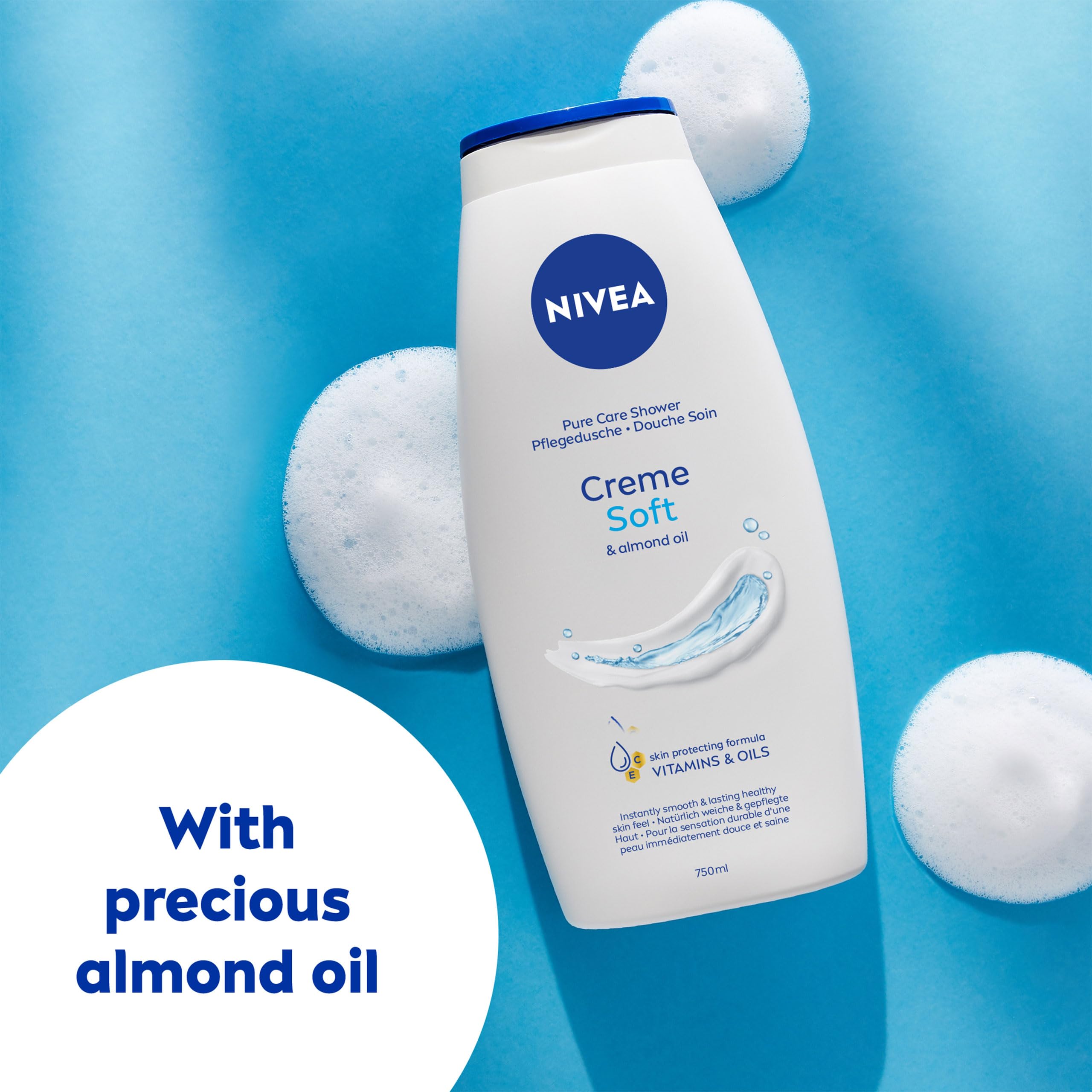 NIVEA Care Shower Creme Soft (250 ml) Enriched with Almond Oil, Moisturising Gel Body Wash, Skin Moisturiser with Mild Scent