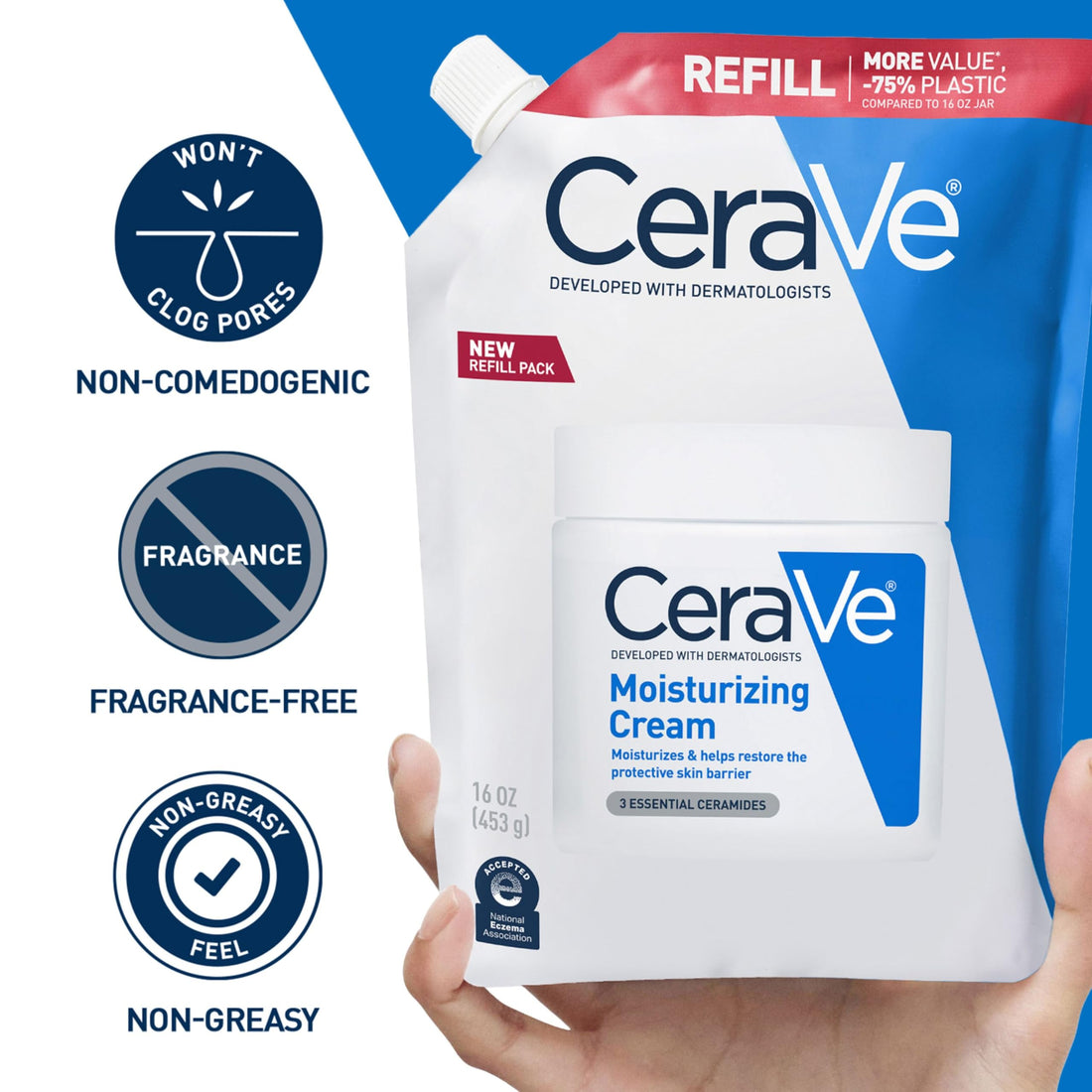 CeraVe Moisturizing Cream, Body and Face Moisturizer for Dry Skin, Body Cream with Hyaluronic Acid and Ceramides, Daily Moisturizer, Oil-Free, Fragrance Free, Non-Comedogenic, 19 Ounce Halalzen