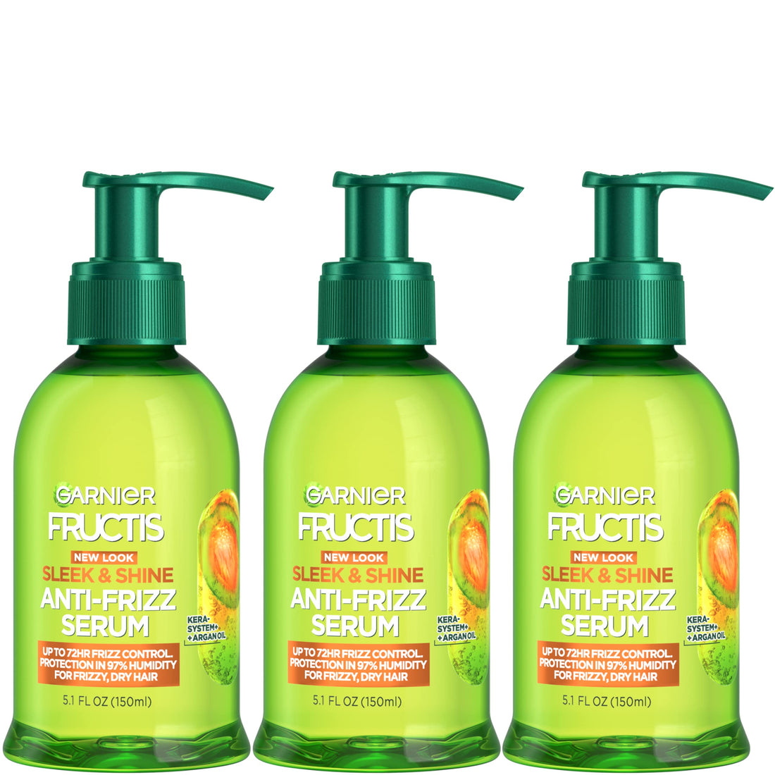 Garnier Fructis Sleek & Shine Anti-Frizz Serum for Frizzy, Dry Hair, Argan Oil, 5.1 Fl Oz, 1 Count (Packaging May Vary) Halalzen