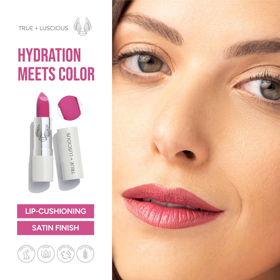 True + Luscious Super Moisture Lipstick | Sheer Cream Lip Color for Lasting Hydration | Hyaluronic Acid Konjac Root Powder | Vegan Cruelty-Free Gluten-Free Flatters All Skin Tones | Pink Sugar