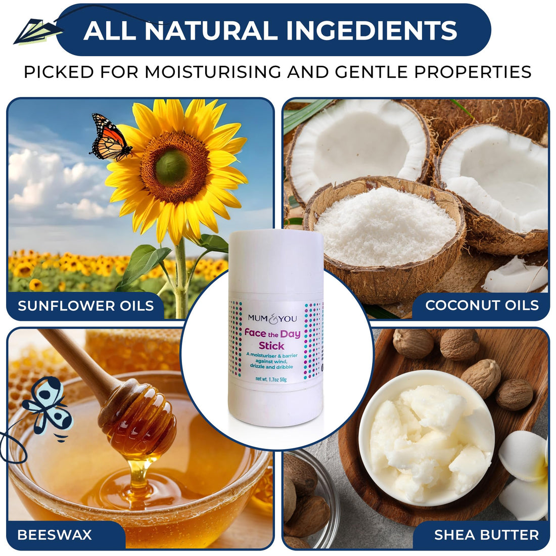Mum & You Baby Face the Day Stick – Natural baby Moisturiser with Sunflower, Coconut Oil & Shea Butter, Soothes Eczema, Teething Protection, Dribble Rash & Protects Skin in Winter, Cold & Dry Weather