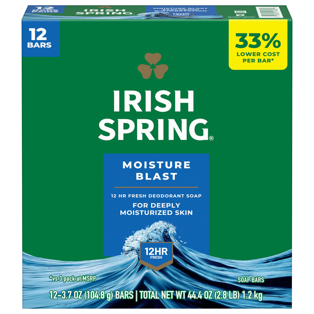 Irish Spring Bar Soap for Men, Original Clean, Smell Fresh and Clean for 12 Hours, Men Soap Bars for Washing Hands and Body, Mild for Skin, Recyclable Carton, 3.7 Ounce - 3 Count (Pack of 8)