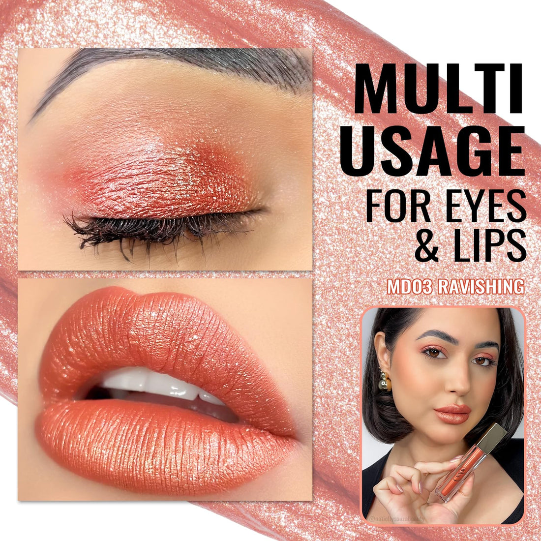 Oulac Metallic Diamond Shine Liquid Lip Gloss - Glitter Glossy for Lip & Eye, Long Lasting 24H + & Waterproof, Lightweight Lip Stain, 3D Metallic Finish, No Transfer, Vegan, 4.5ml,MD05 Loose Control Halalzen