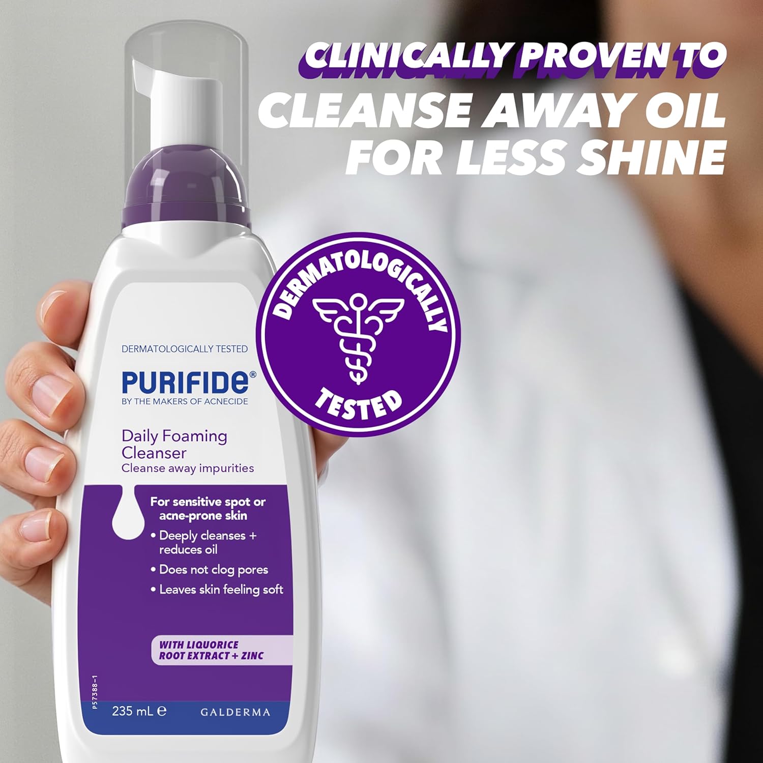 Purifide by Acnecide Daily Cleanser Foaming Acne Face Wash for Spot Prone Skin & Blemish Control, For Women and Men, 235ml, Packaging may vary