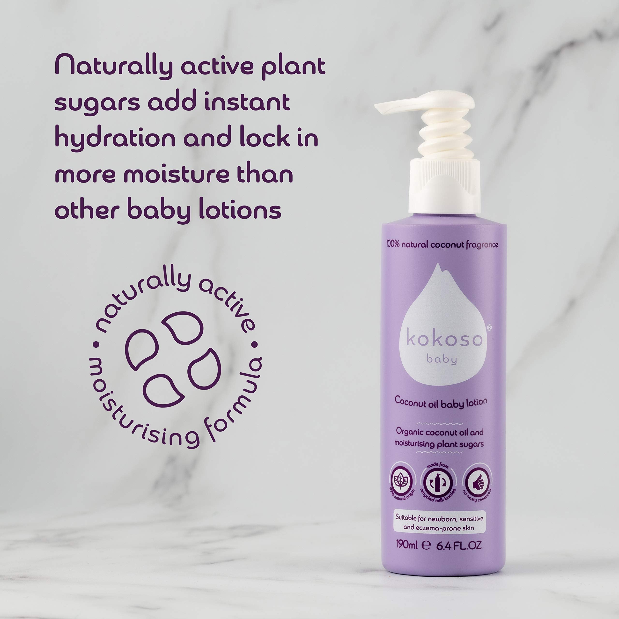 Kokoso Baby - Coconut Oil Baby Lotion, Unfragranced - Organic Coconut Oil & Sweet Almond Oil - Moisturises & Nourishes - Suitable for Dry, Sensitive & Eczema Prone Skin - 190ml Halalzen